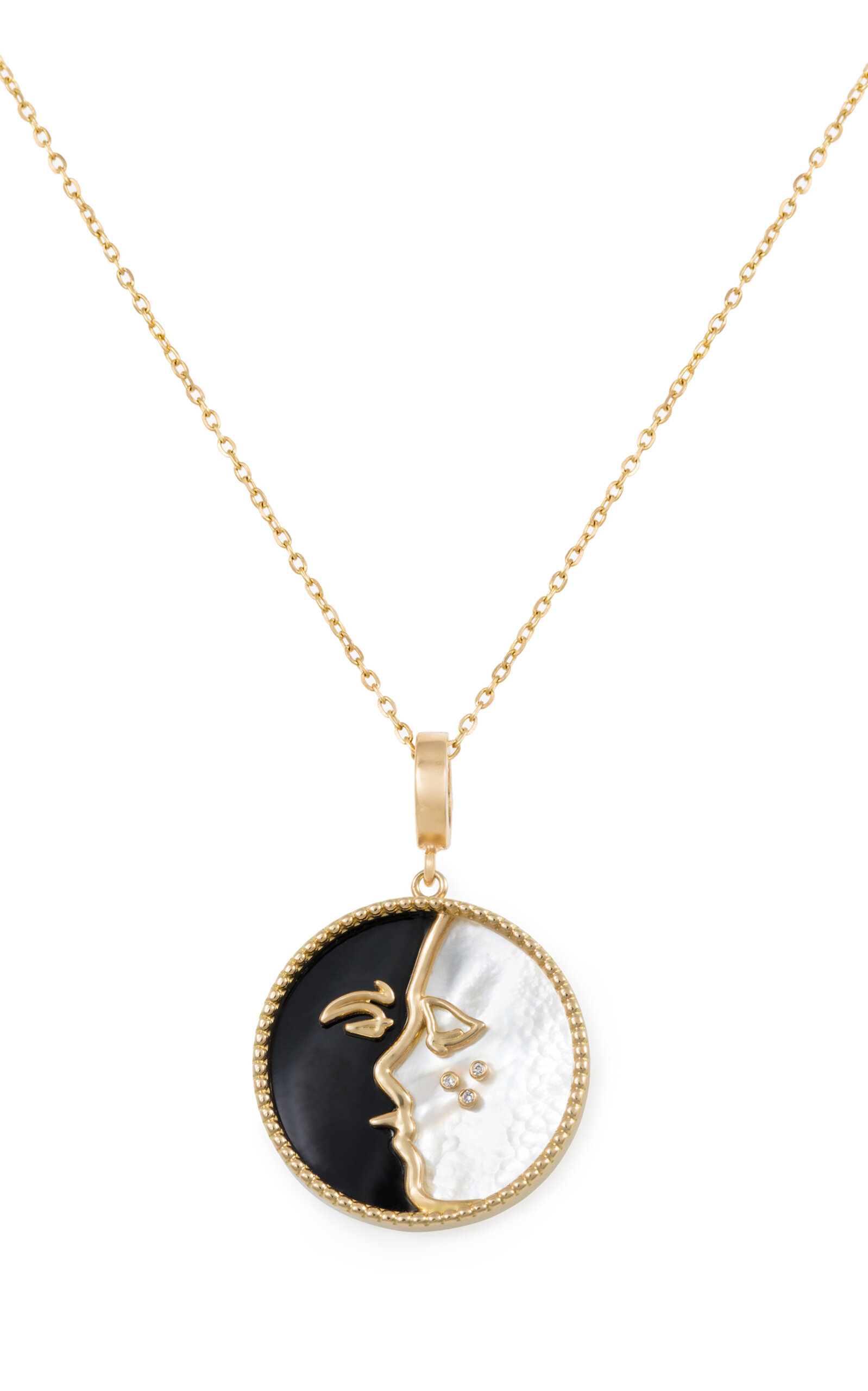 L'atelier Nawbar The Kiss 18k Yellow Gold Diamond; Mother-of-pearl; Onyx Necklace In Multi