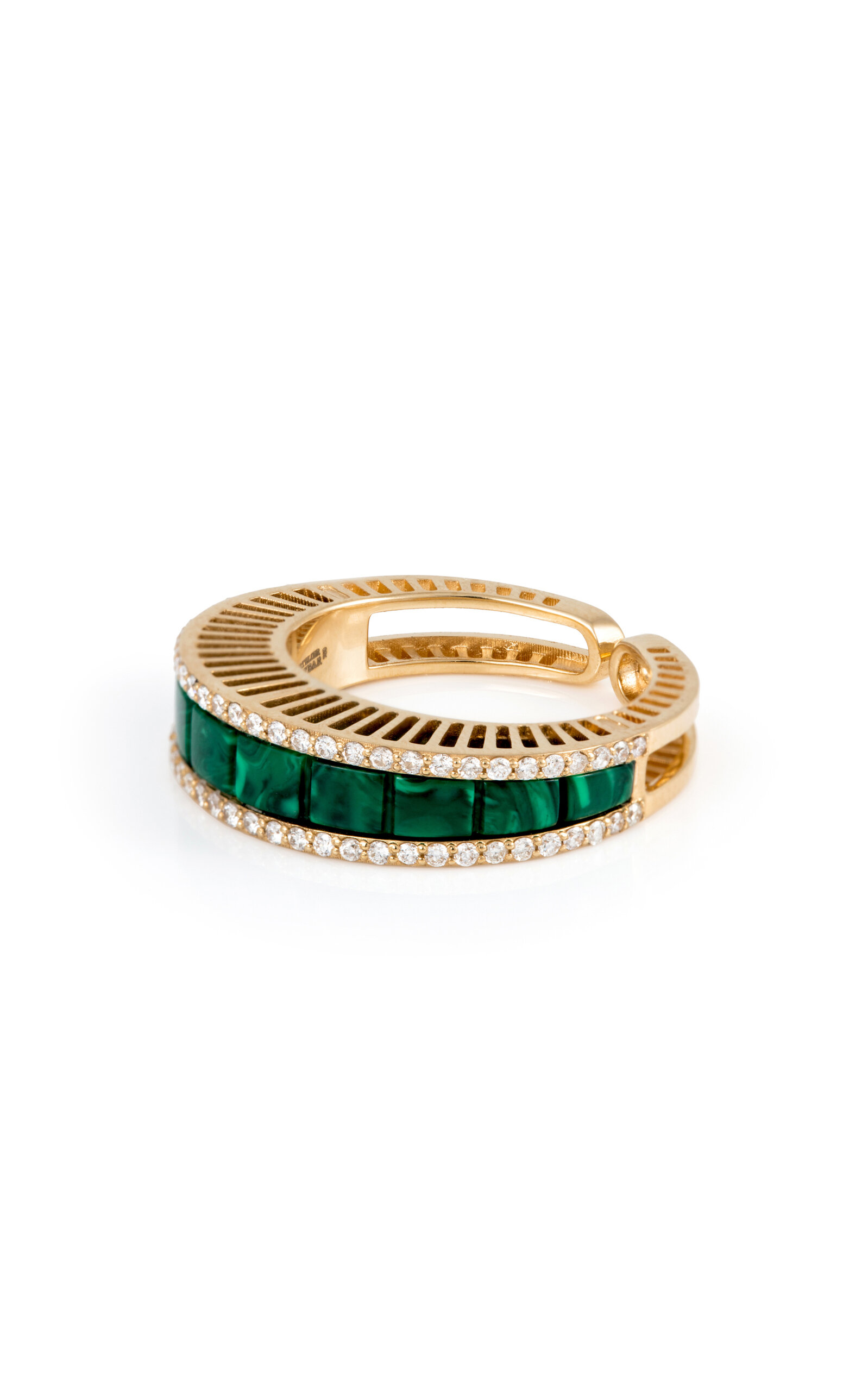 L'atelier Nawbar Sandwiched 18k Yellow Gold Diamond; Malachite Ring In Green