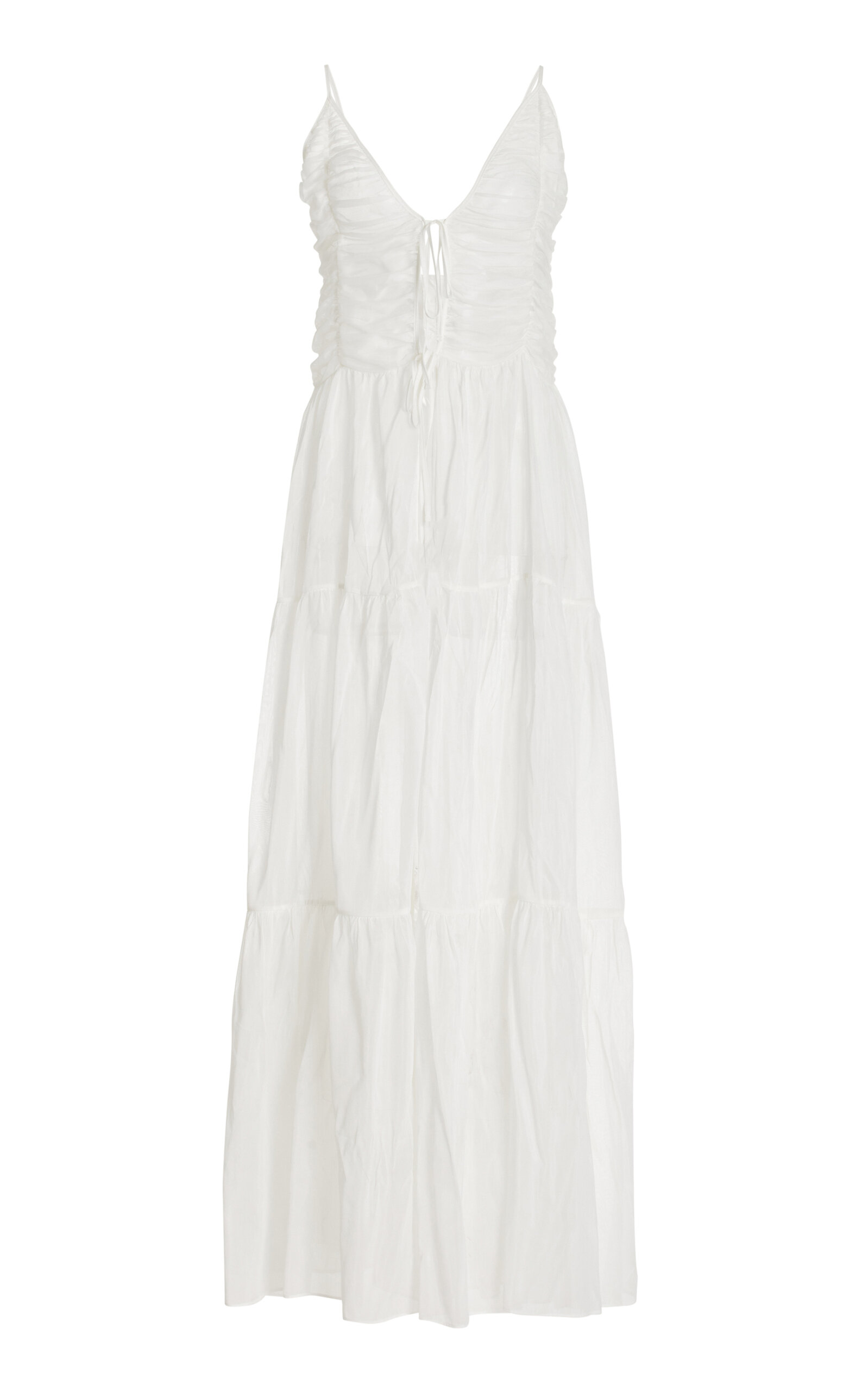 Maeve Ruched Cotton-Silk Maxi Dress