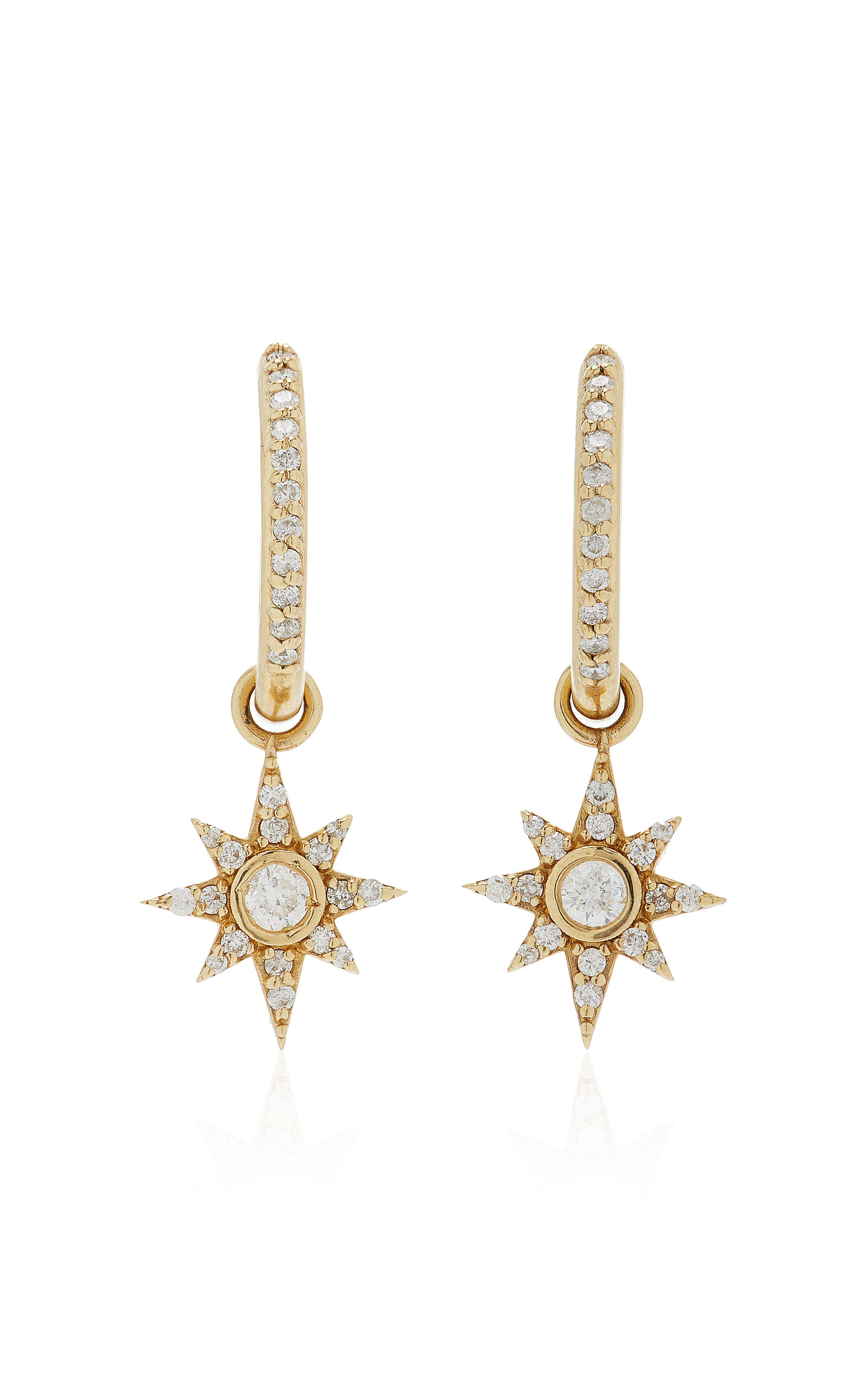 Star 14K Yellow Gold Diamond Hoop Earrings