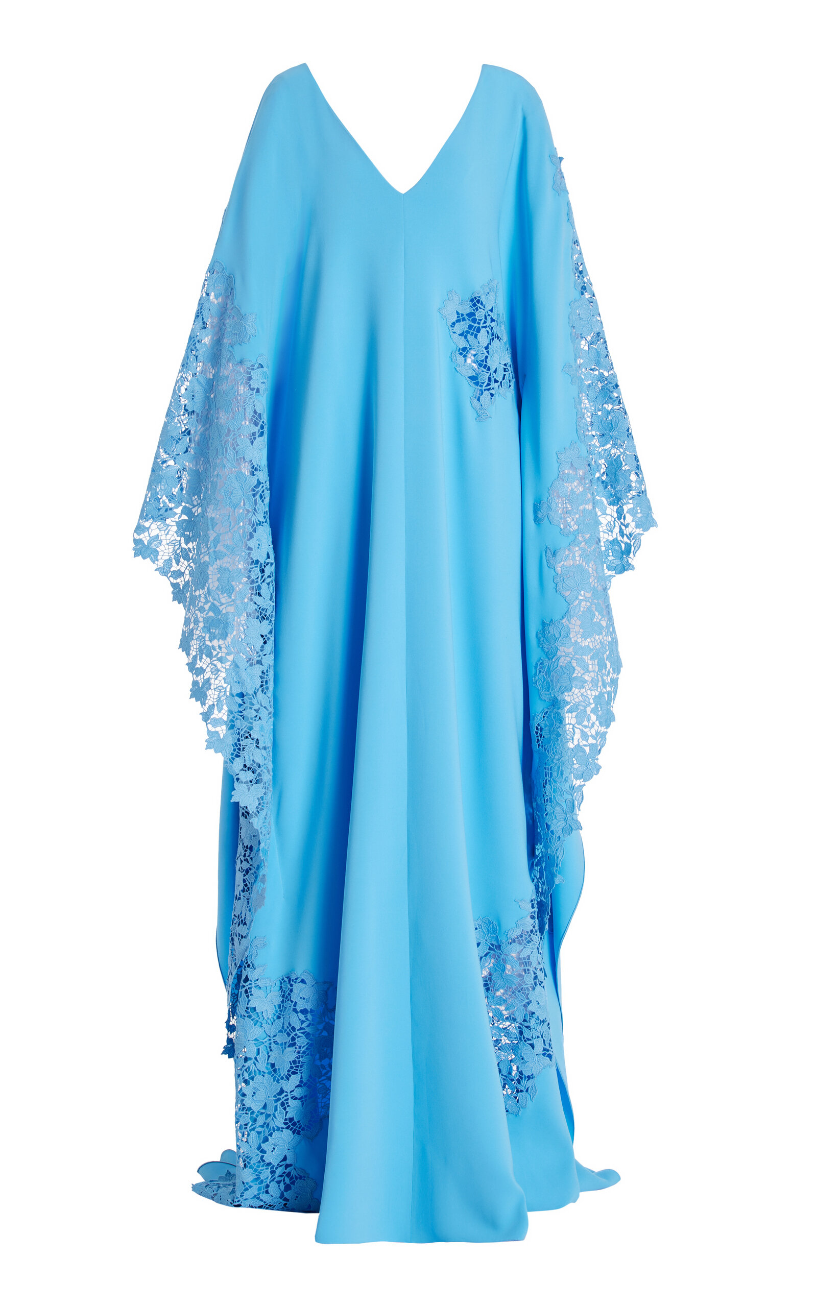 Shop Oscar De La Renta Gardenia-lace Silk-georgette Caftan Gown In Blue