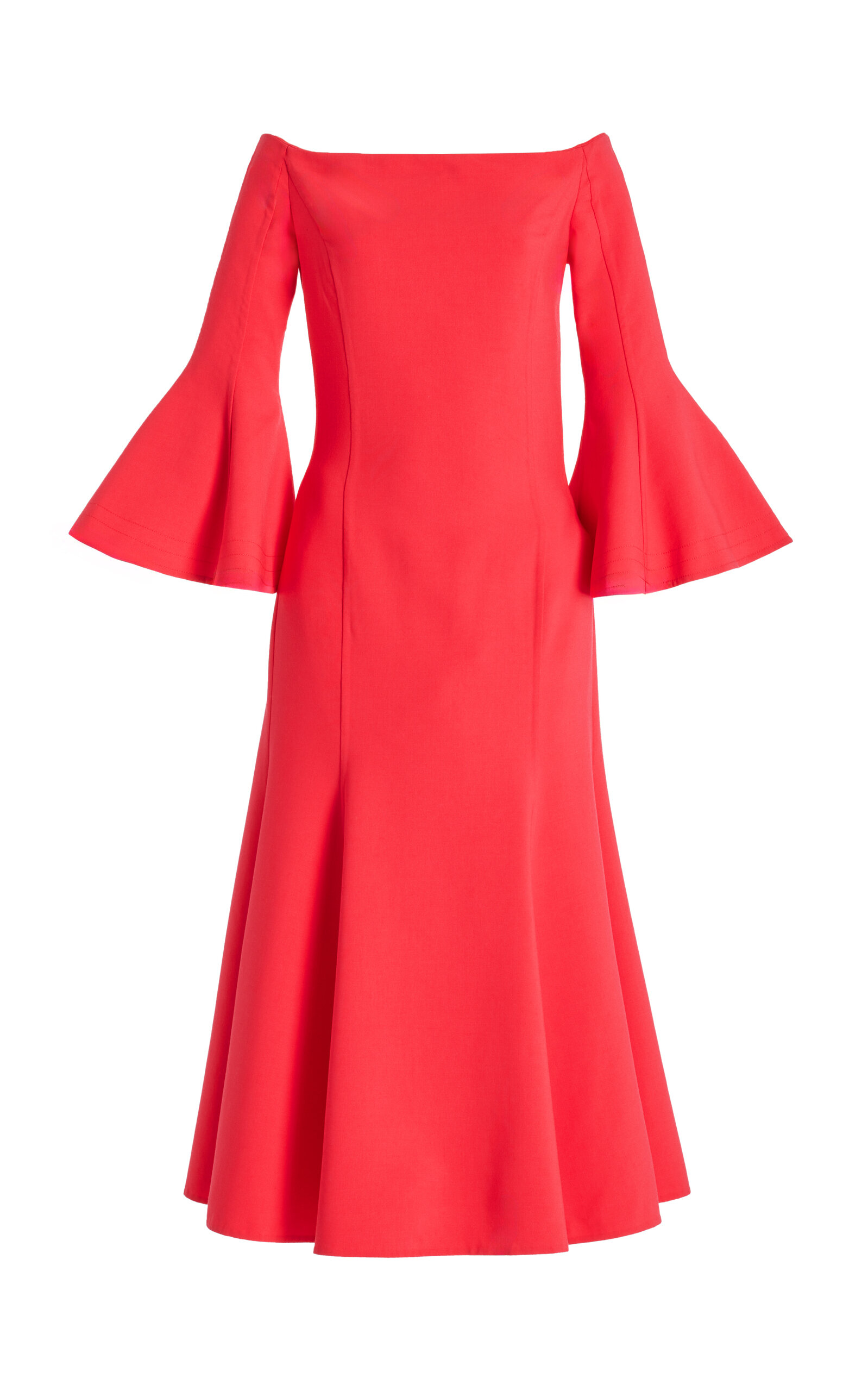 Shop Oscar De La Renta Off-the-shoulder Stretch-wool Midi Dress In Pink
