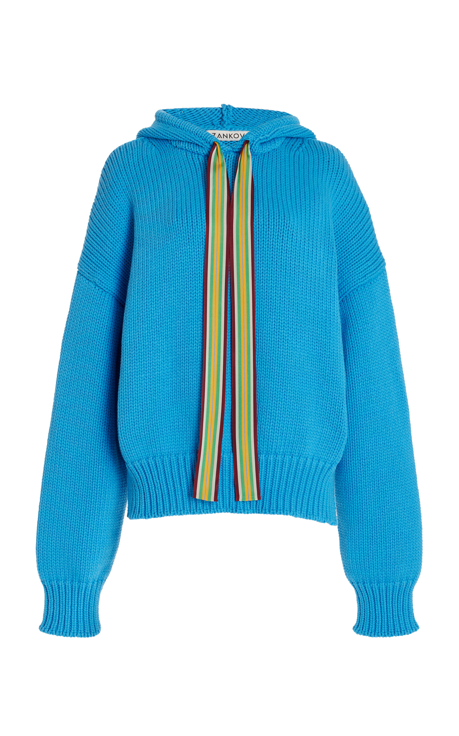Shop Zankov Valentine Oversized Knit Cotton-blend Hoodie In Blue