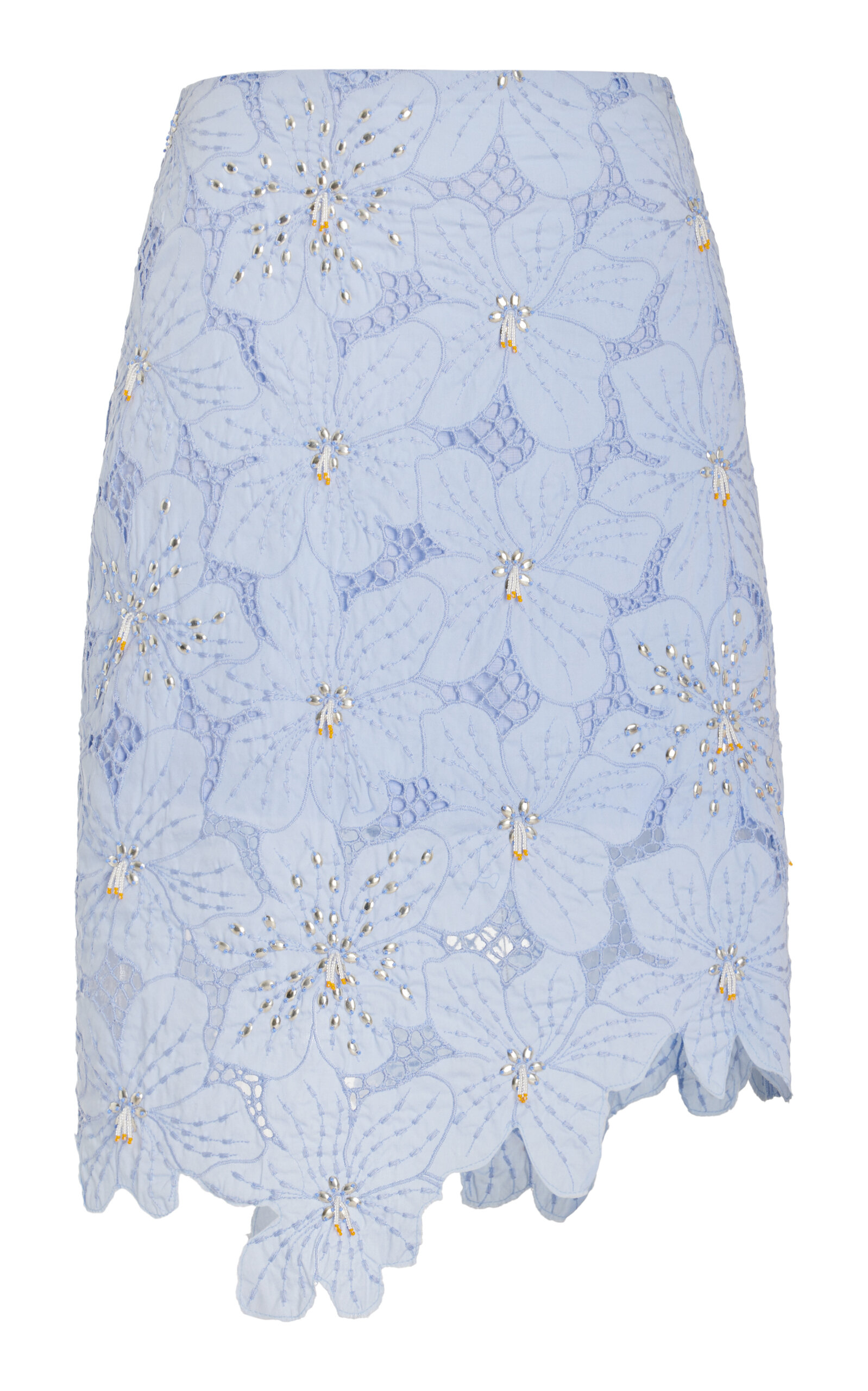 Wales Bonner Constellation Floral-lace Cotton-blend Midi Skirt In Blue