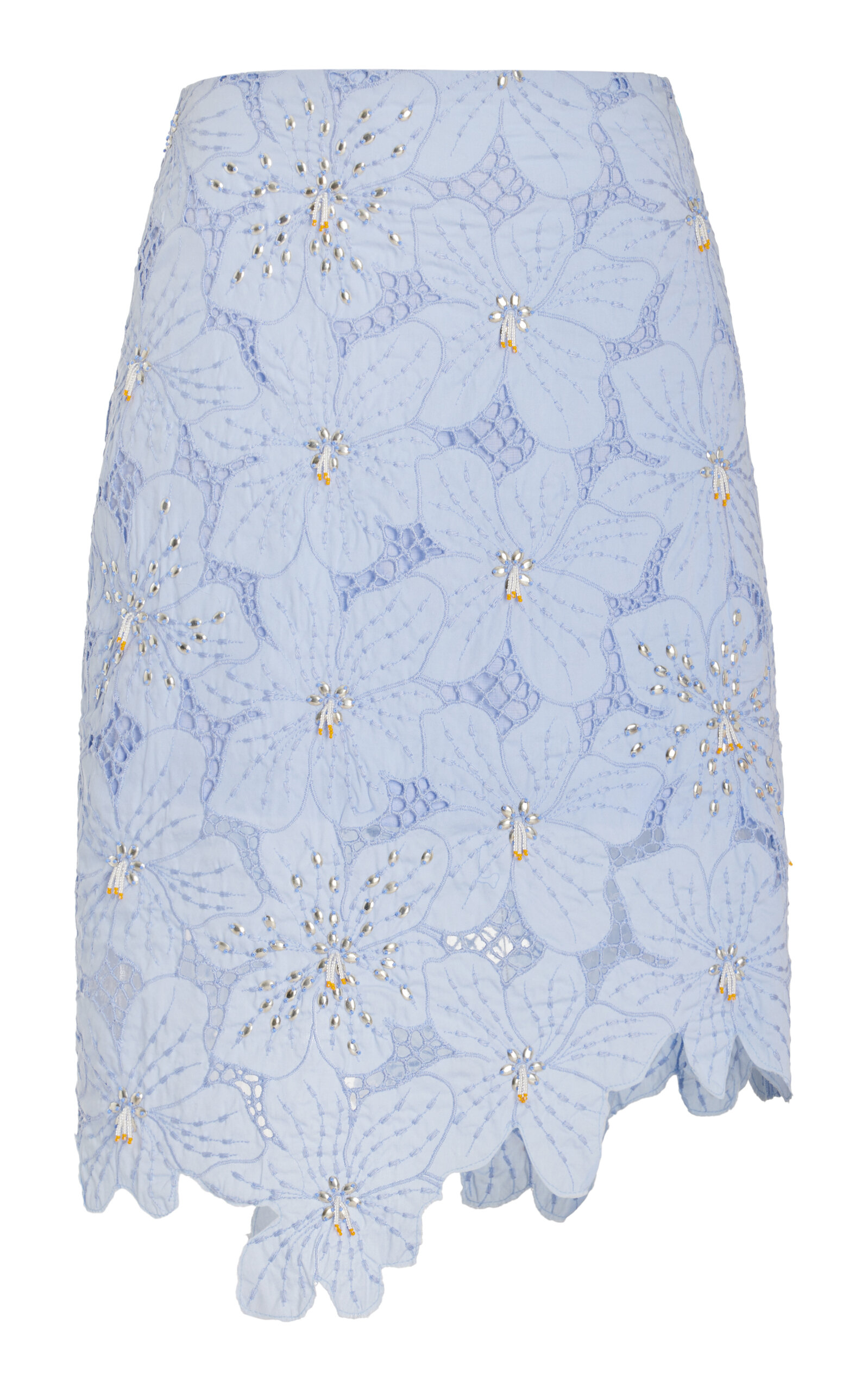 Shop Wales Bonner Constellation Embellished Floral Lace Midi Skirt In Blue