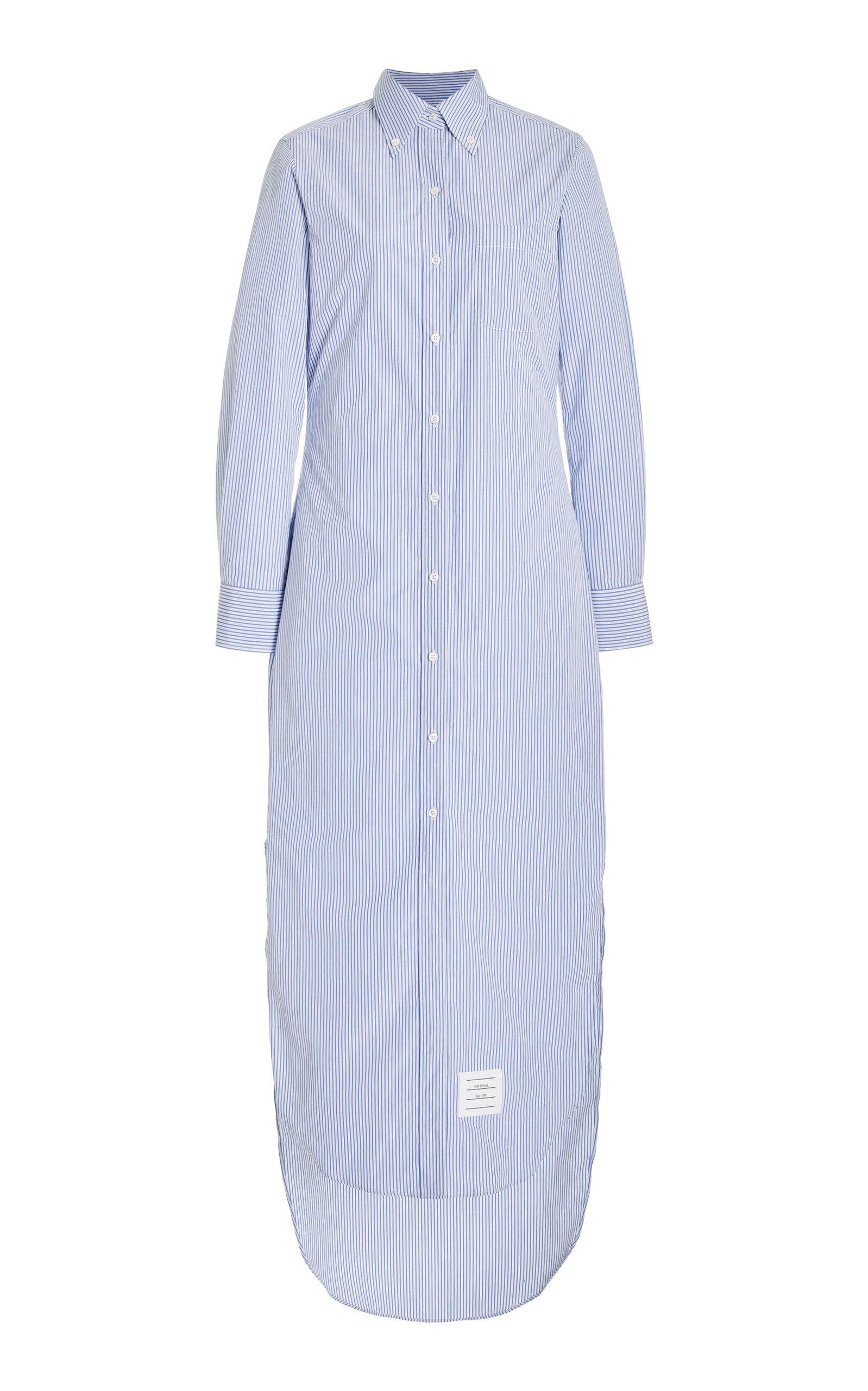 Shop Thom Browne Striped Cotton Midi Shirt Dress In Blue
