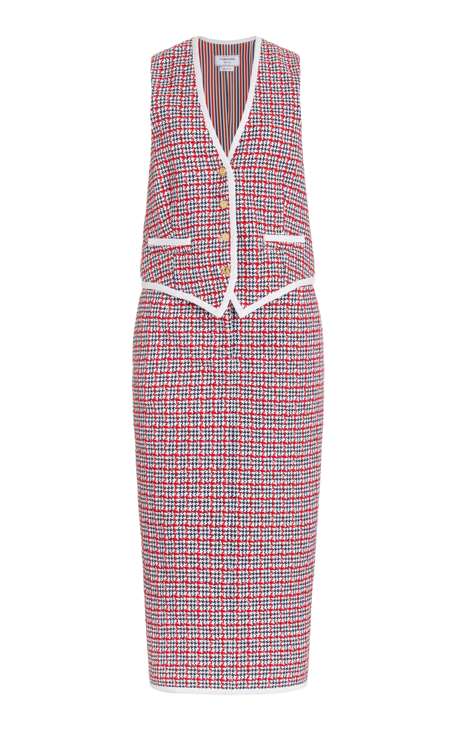 Thom Browne Tailored Vest Cotton Midi Dress In Plaid