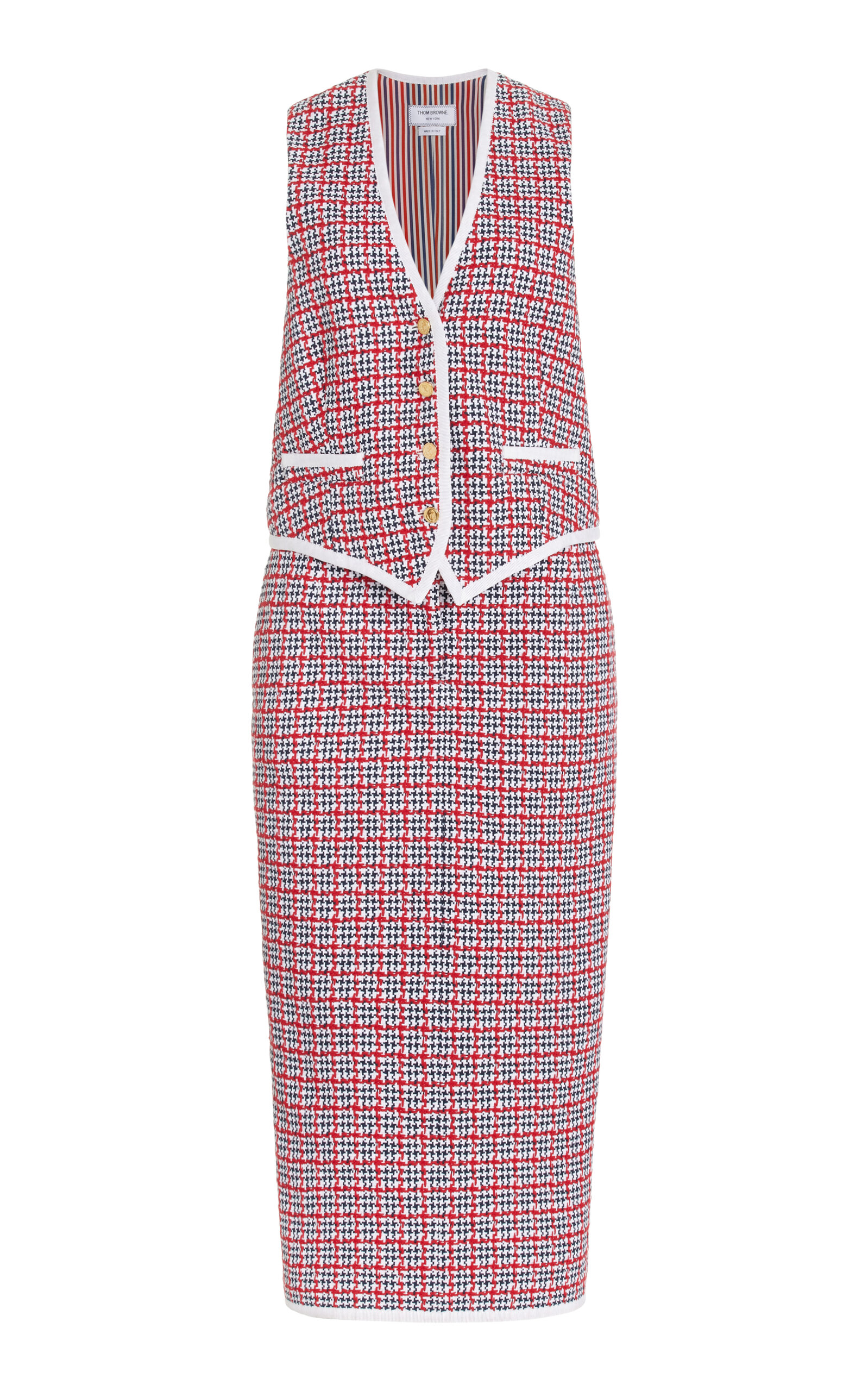Shop Thom Browne Tailored Vest Cotton Midi Dress In Plaid