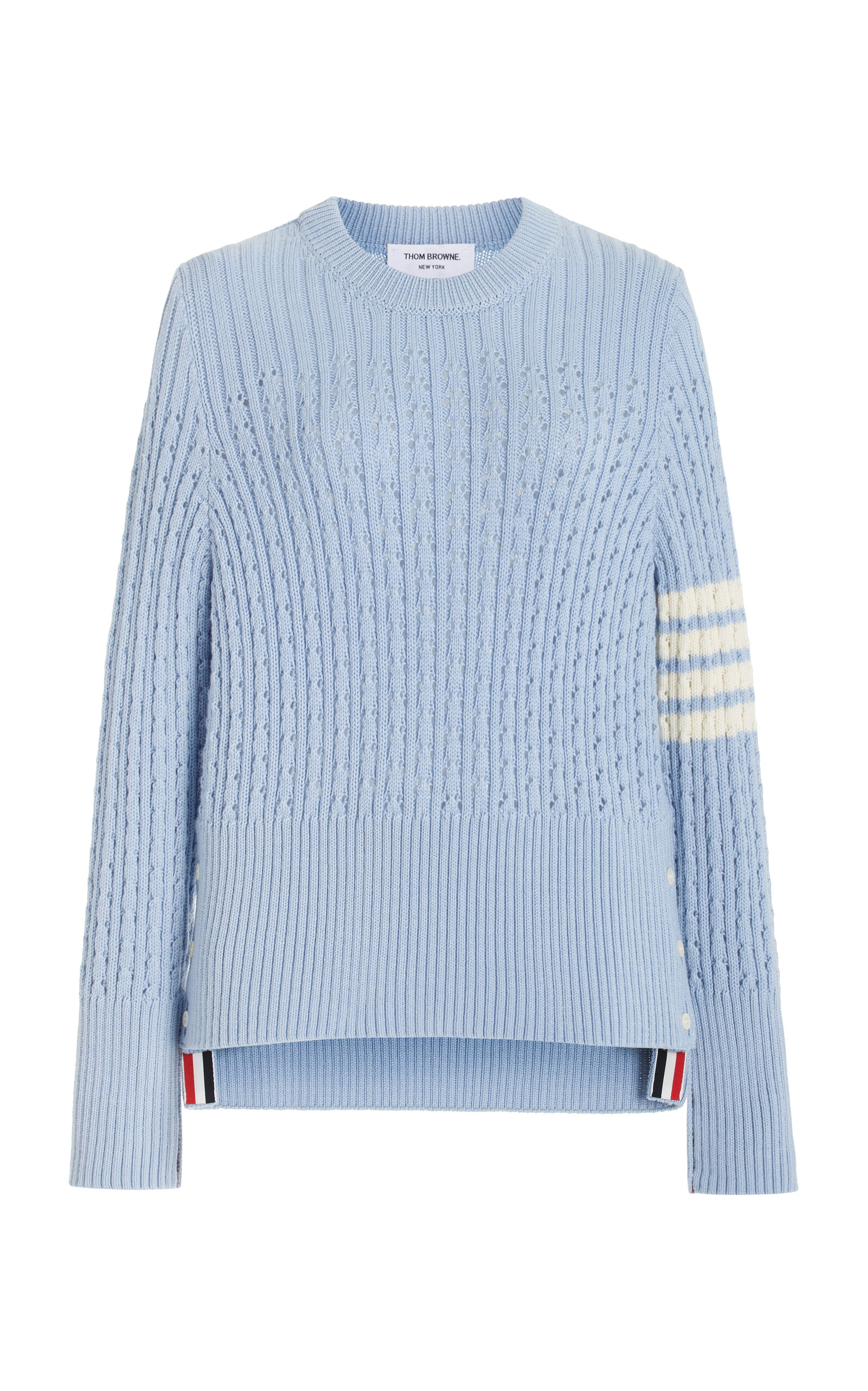 Shop Thom Browne Pointelle-knit Wool Sweater In Blue