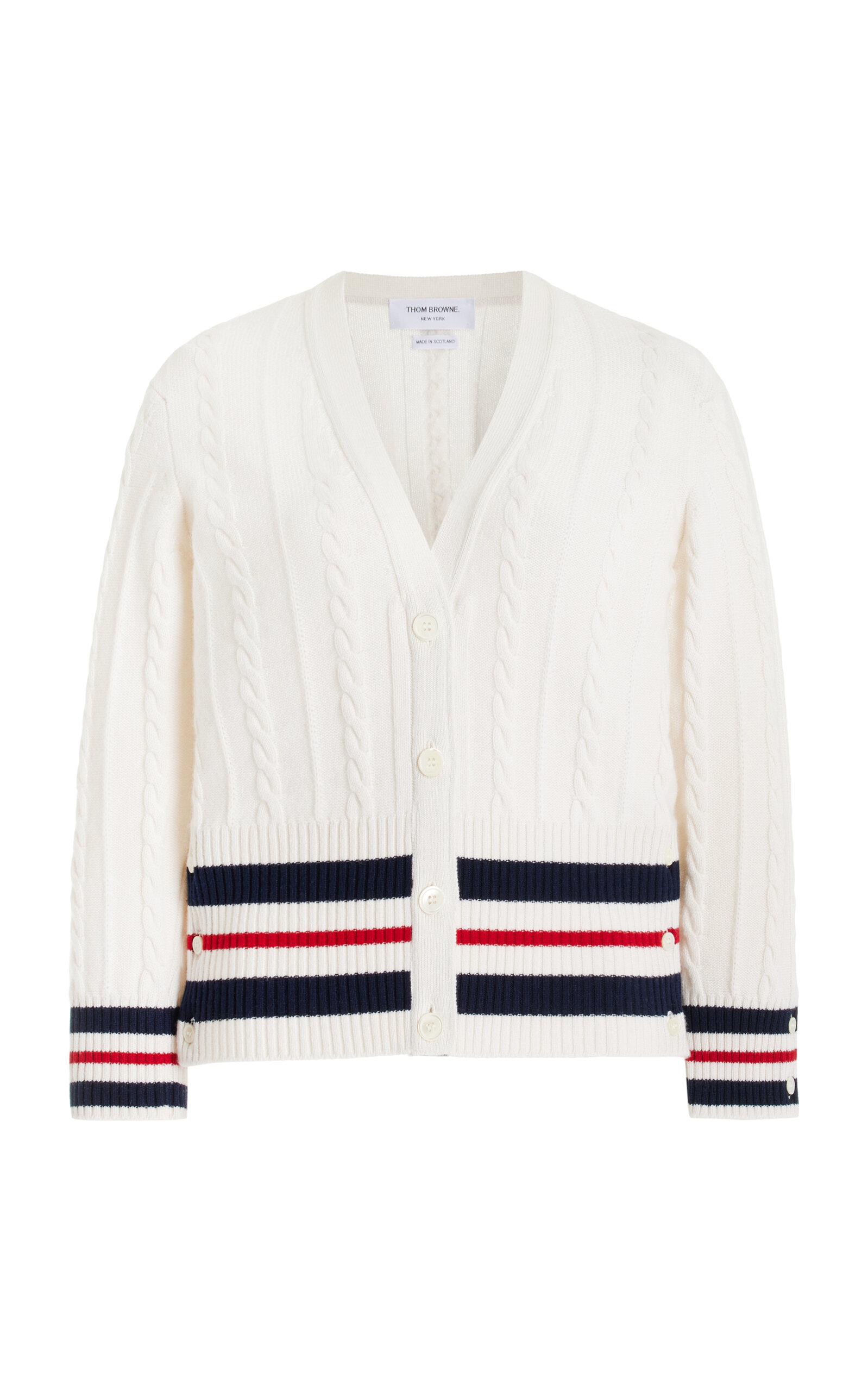 Thom Browne Cable-knit Cashmere Cardigan In White