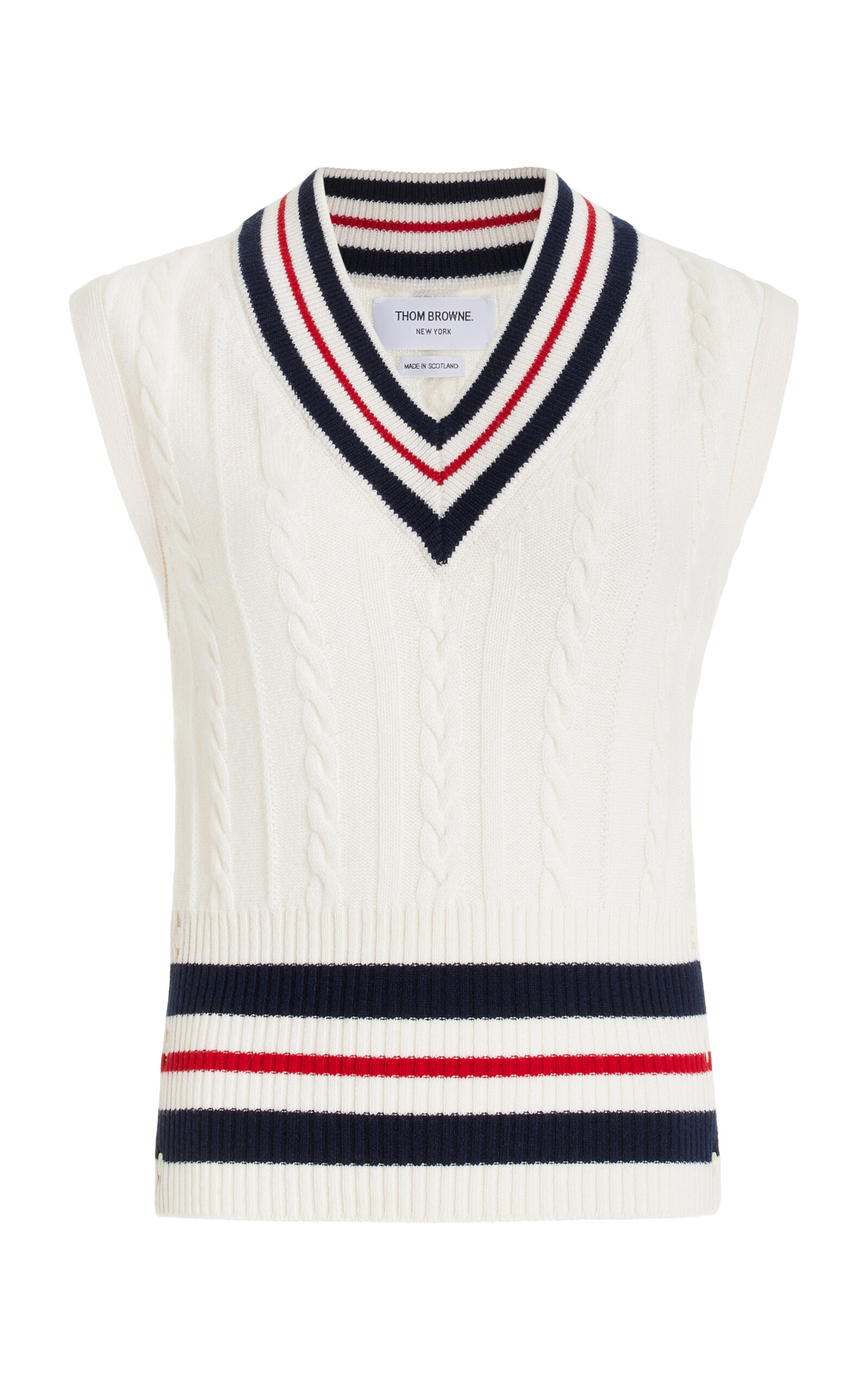 Thom Browne Cable-knit Cashmere Waistcoat In White