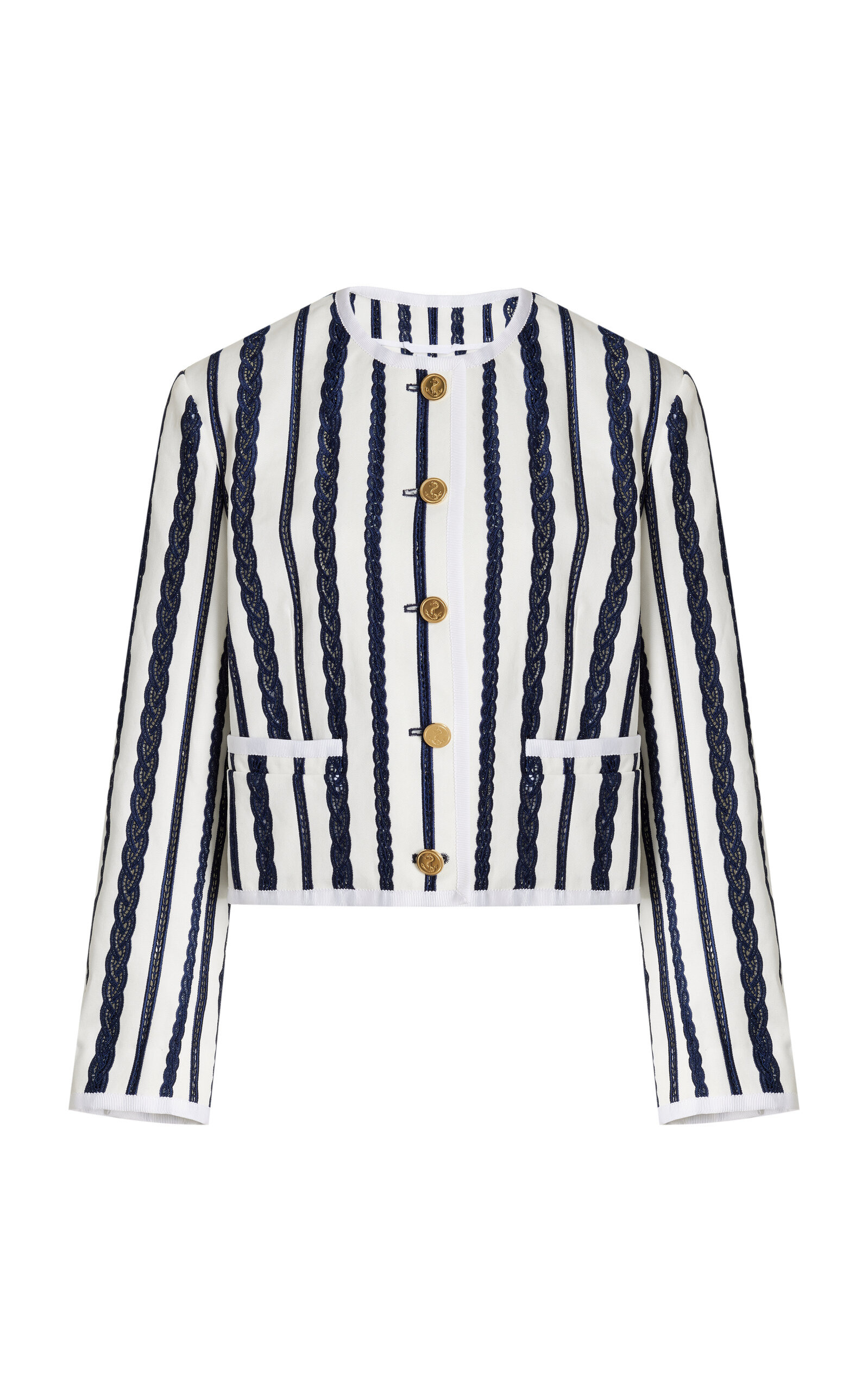 Thom Browne Embroidered Cotton-twill Jacket In Navy