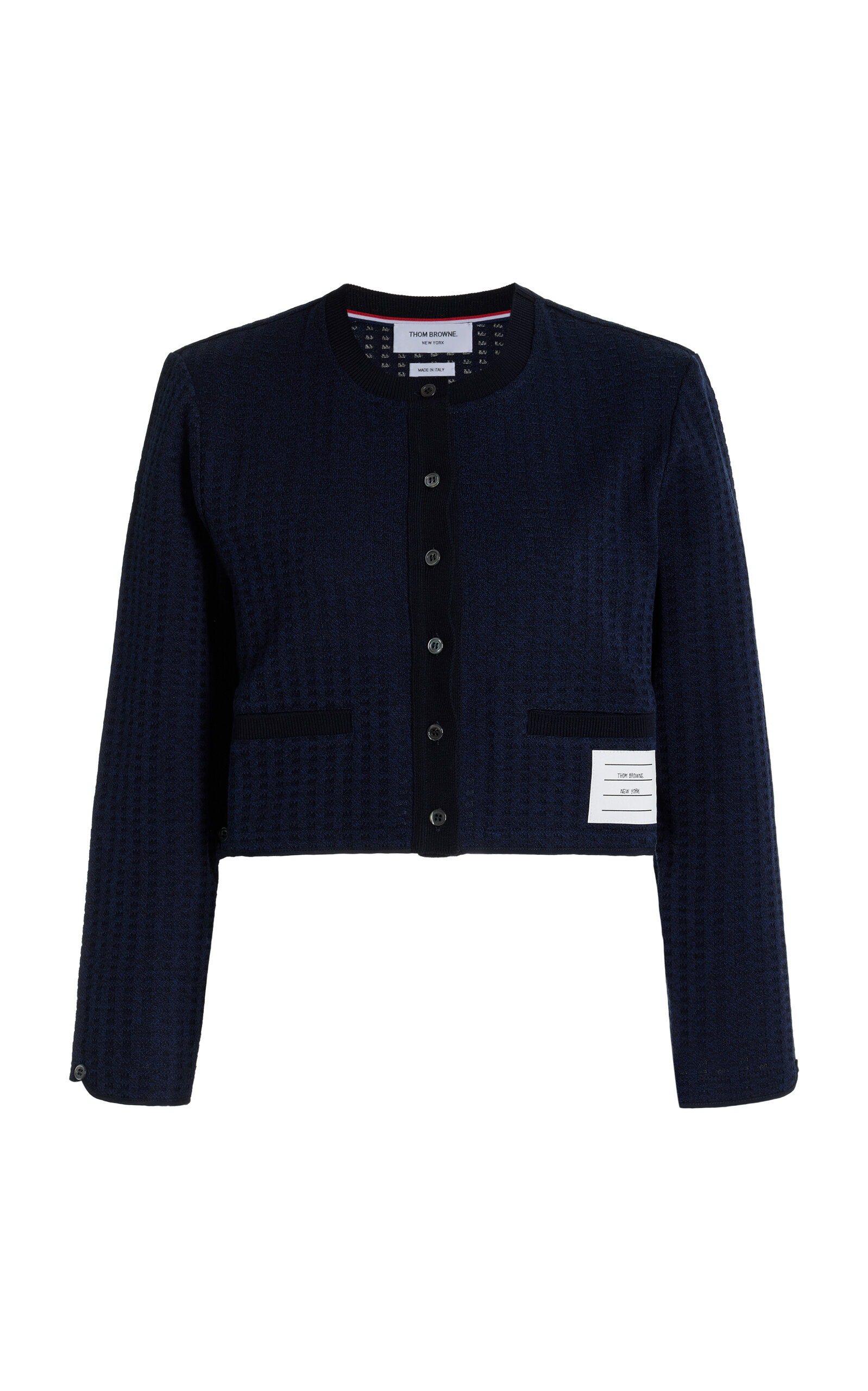 Shop Thom Browne Waffle-knit Cotton Cardigan In Navy