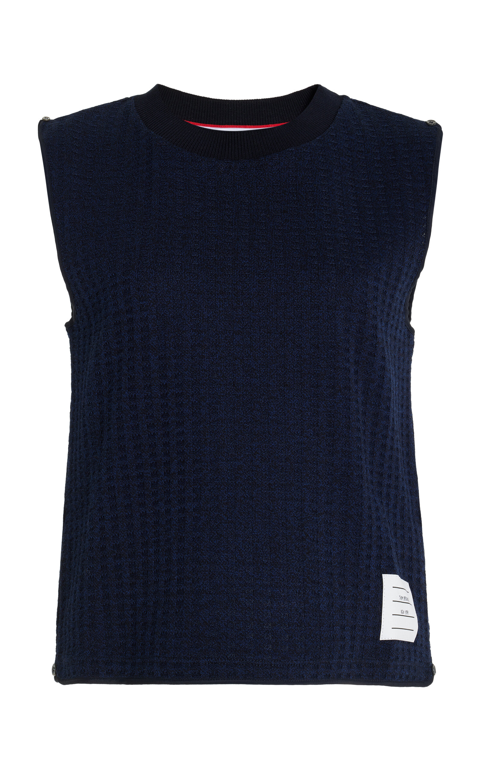 Shop Thom Browne Waffle-knit Cotton Top In Navy
