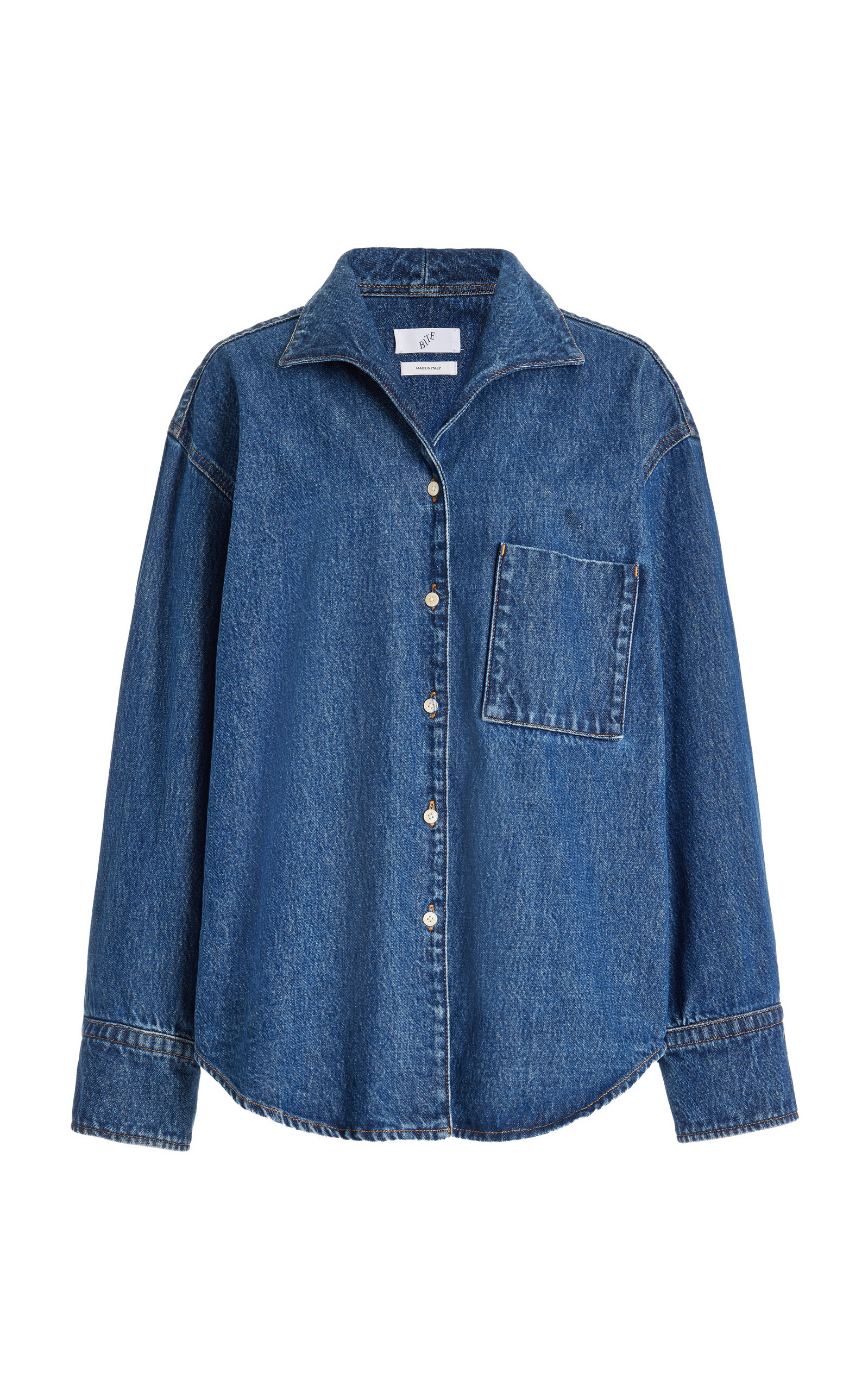 Shop Bite Studios Denim-trimmed Cotton Shirt In Blue