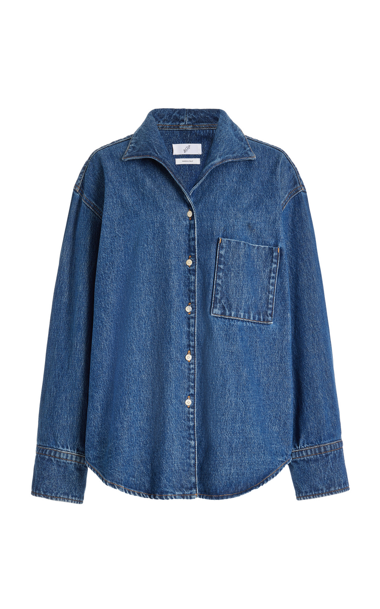 Bite Studios Denim-trimmed Cotton Shirt In Blue