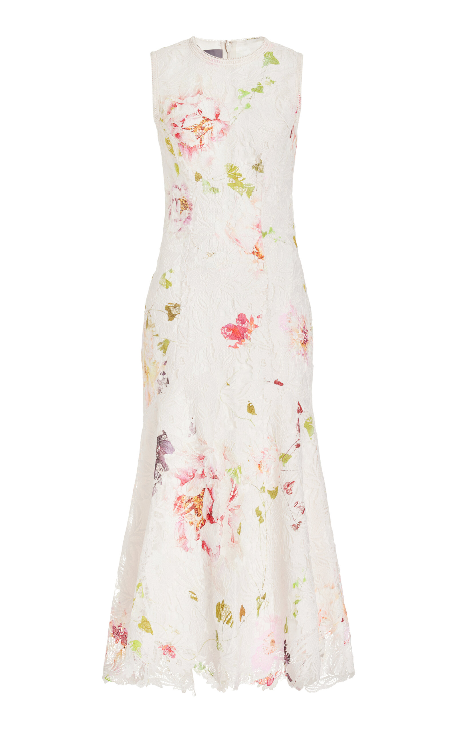 Monique Lhuillier Floral-printed Lace Midi Dress In White