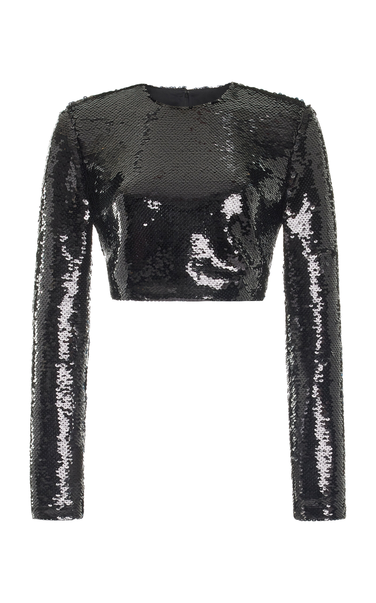 Monique Lhuillier Sequined Crop Top In Black