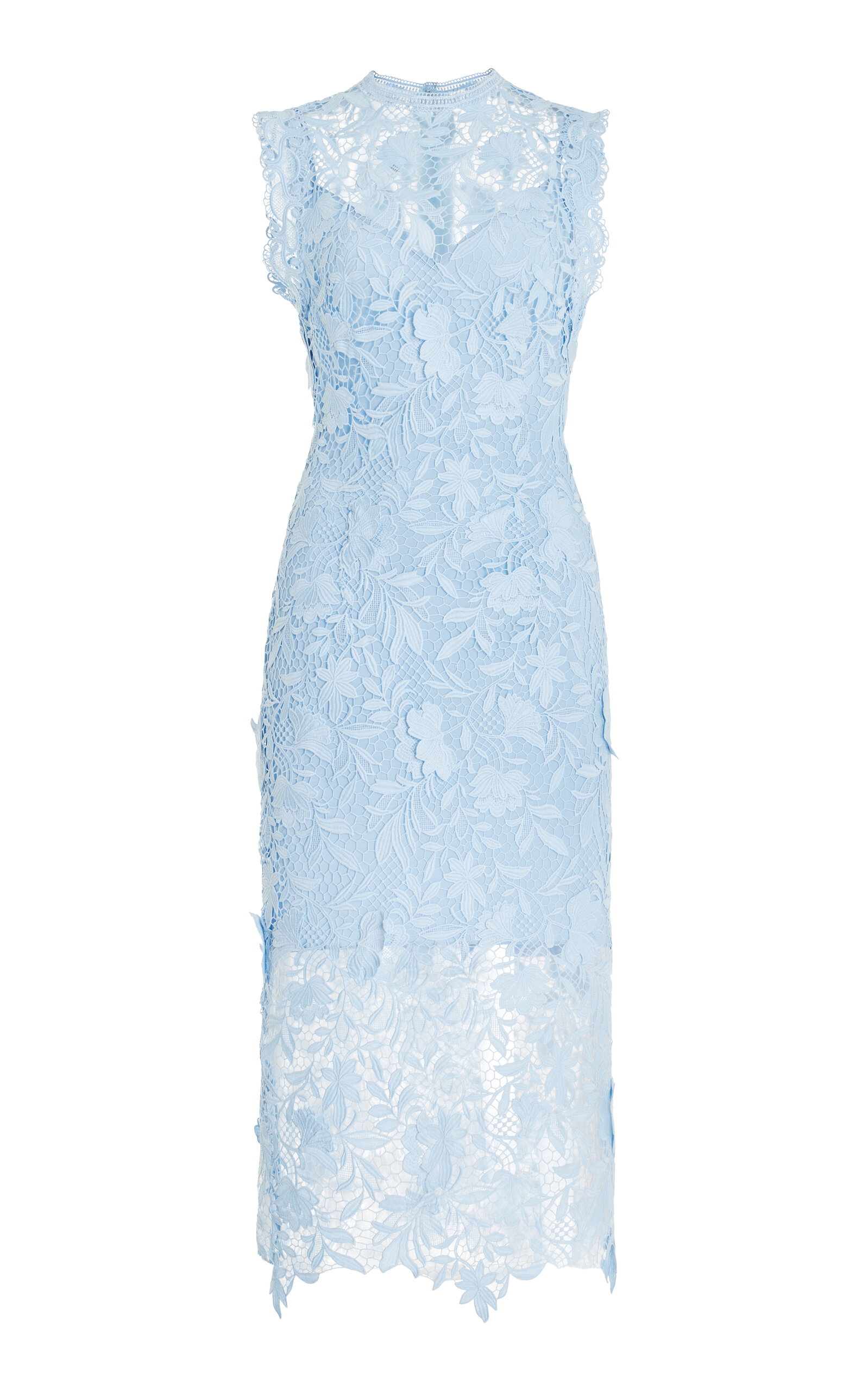Monique Lhuillier Guipure-lace Midi Dress In Blue
