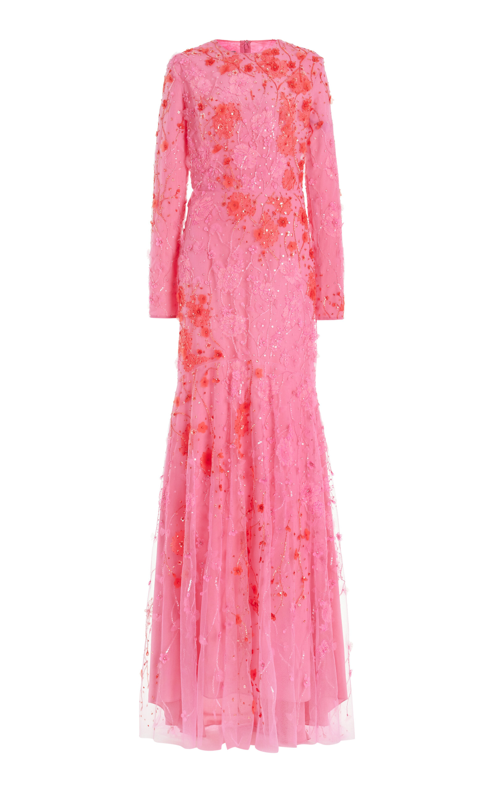 Monique Lhuillier Embroidered Gown In Pink