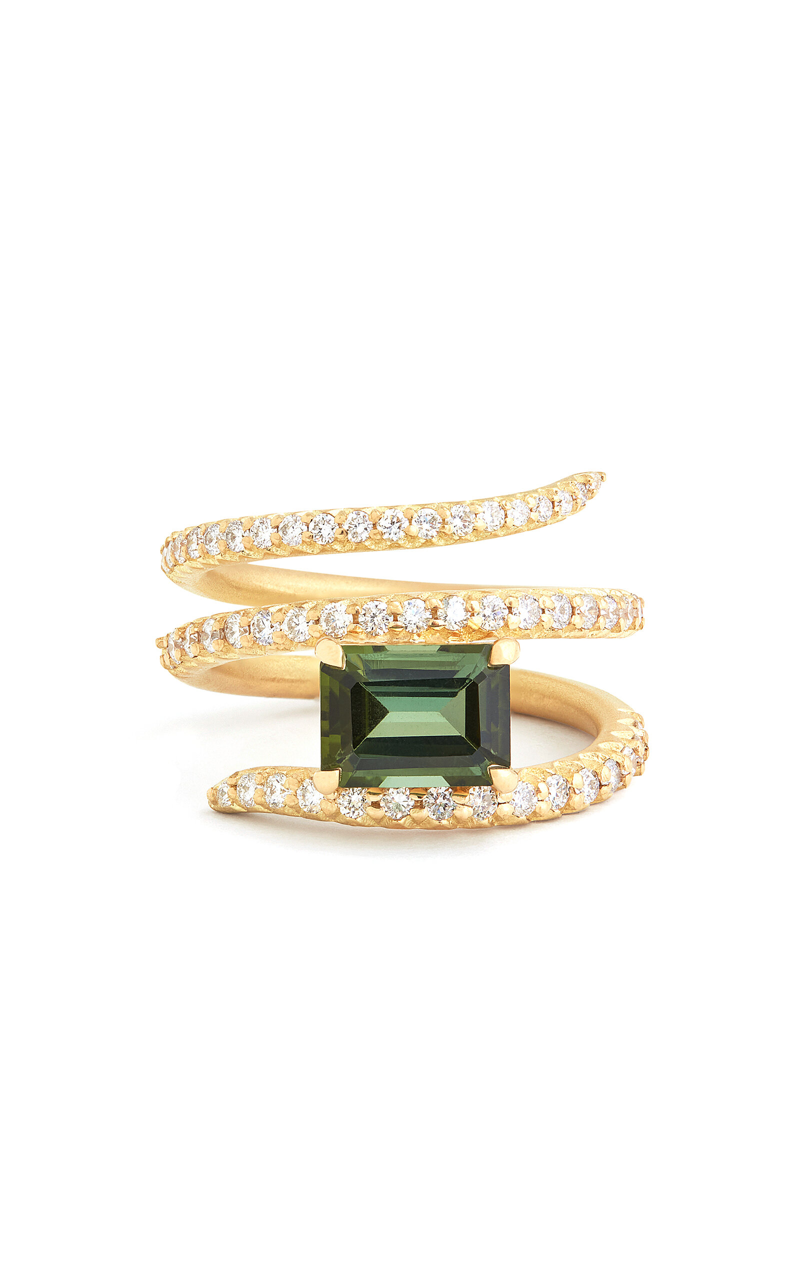 18k Yellow Gold Green Tourmaline and Diamond Ring