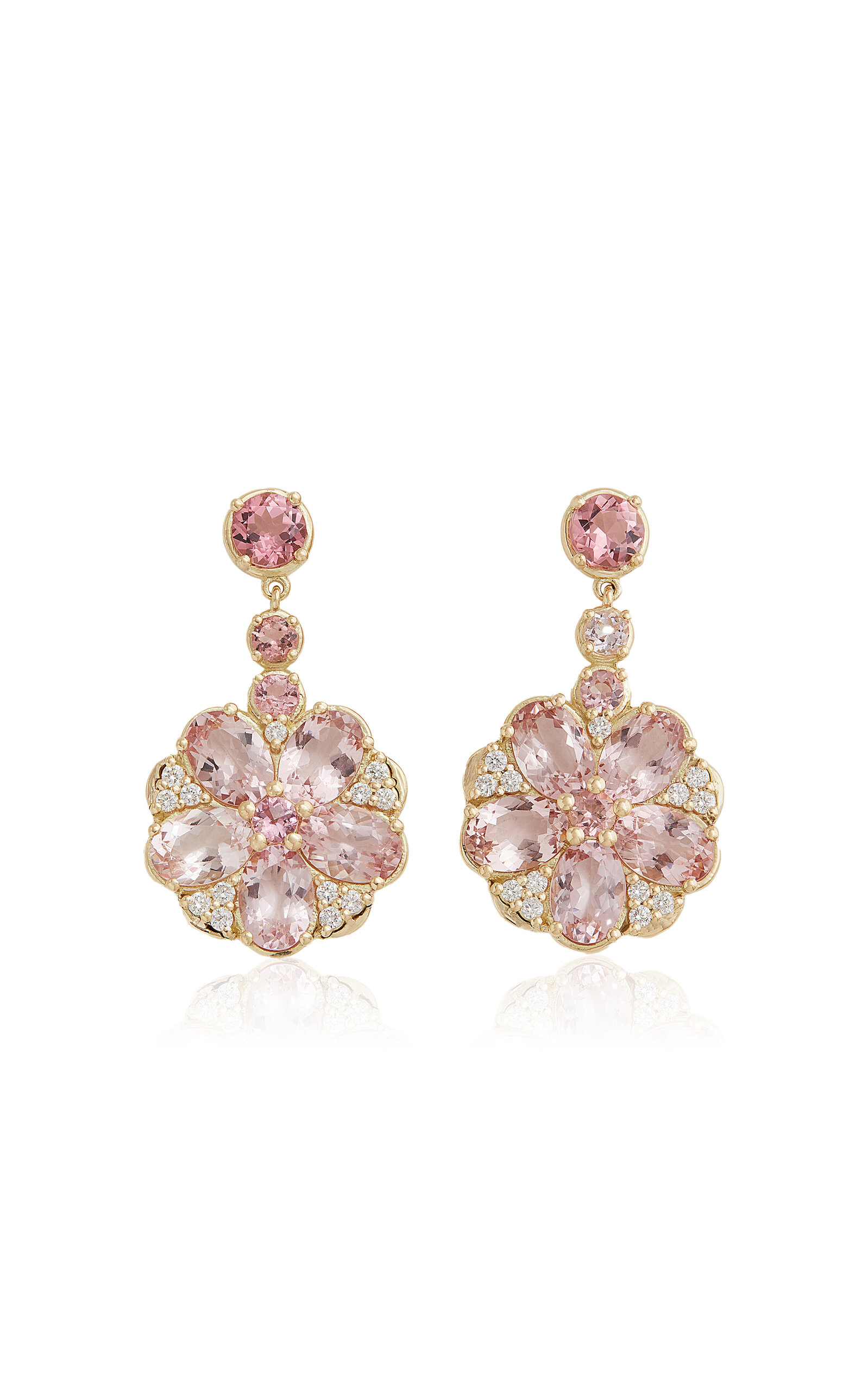 18k Yellow Gold Morganite; Pink Tourmaline and Diamond Earrings
