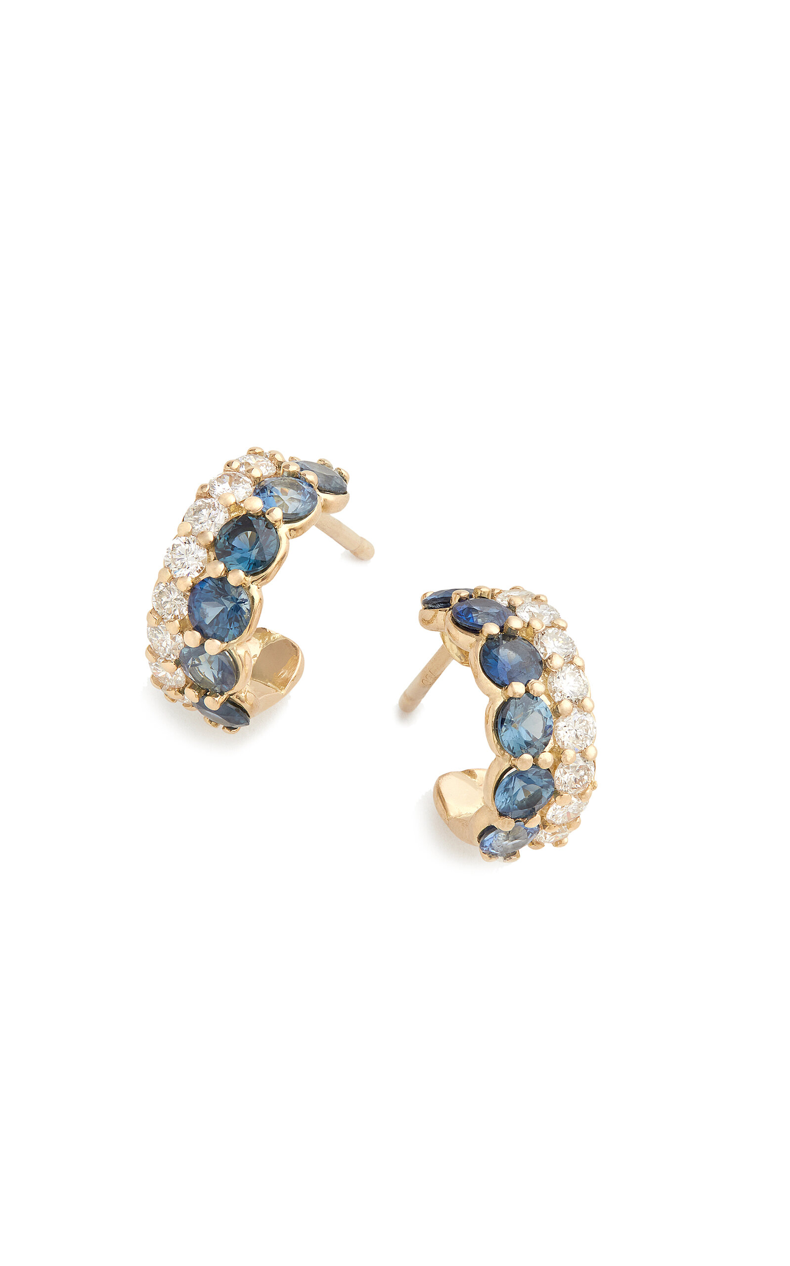 18k Yellow Gold Sapphire and Diamond Hoop Earrings