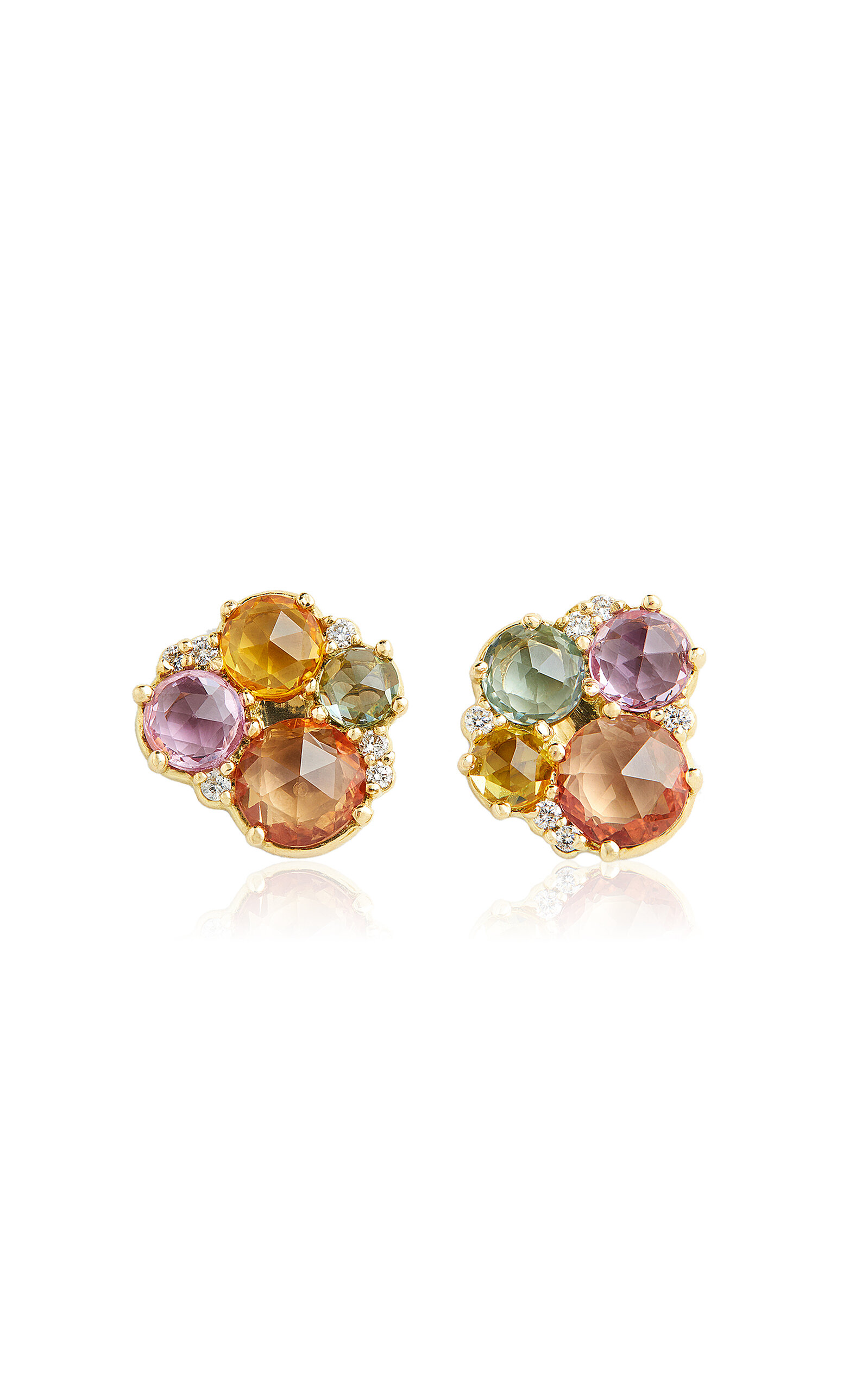 Jamie Wolf 18k Yellow Gold Rose-cut Multicolor Sapphire And Diamond Stud Earrings