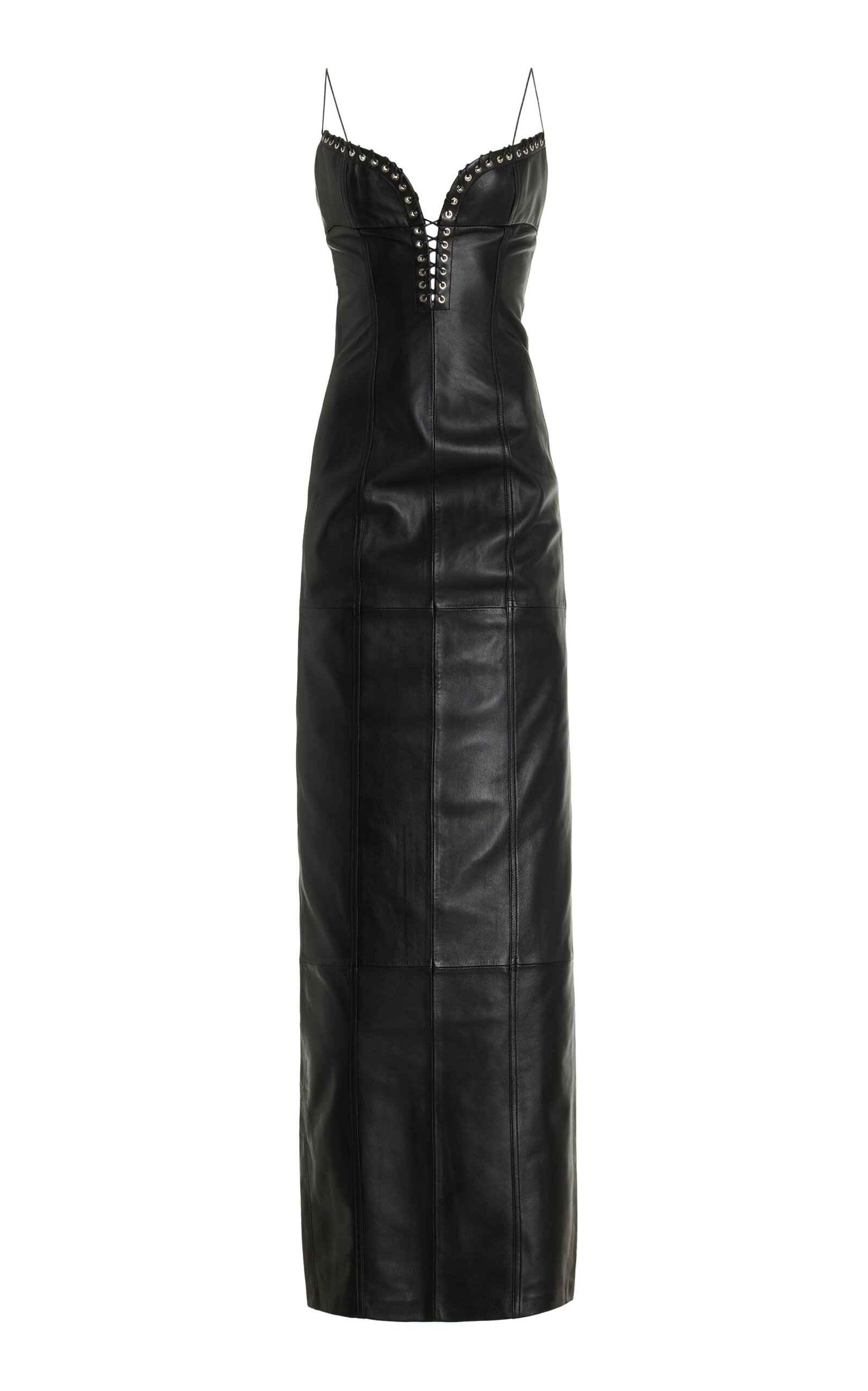 Exclusive Lace-Up Leather Bustier Maxi Dress