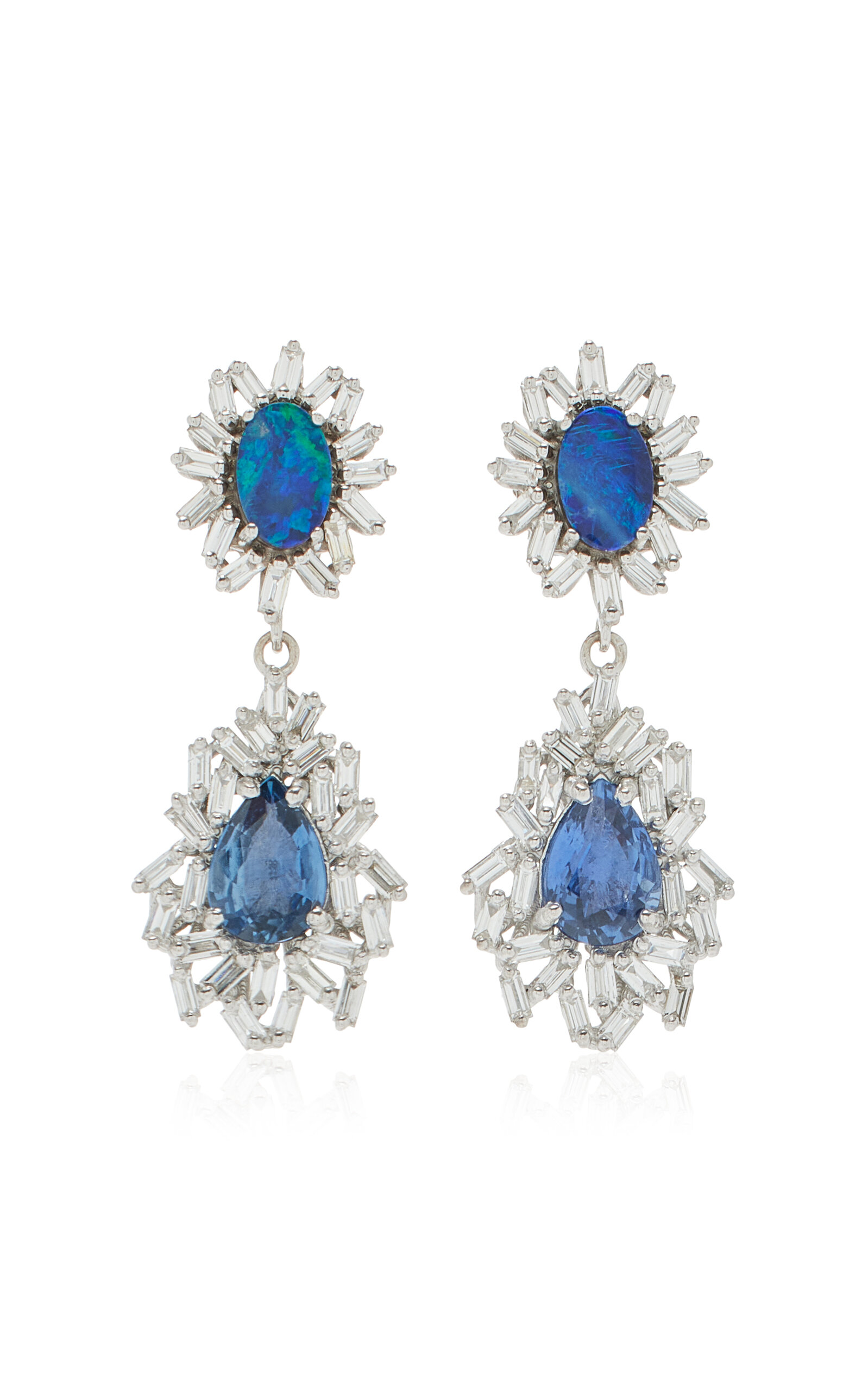 Suzanne Kalan One-of-a-kind 18k White Gold Sapphire; Opal And Diamond Earrings In Blue