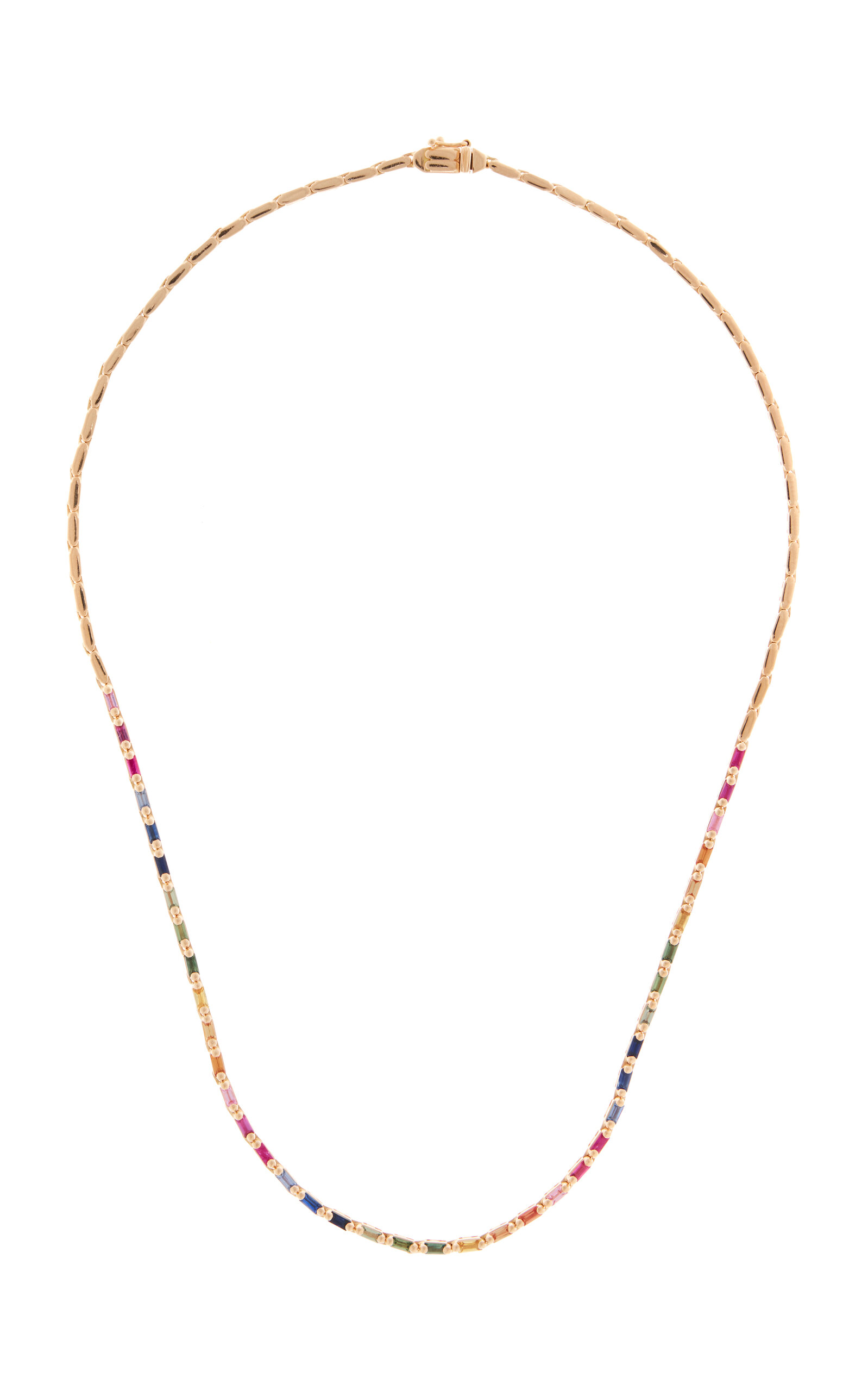 Suzanne Kalan Linear 18k Rose Gold Sapphire Tennis Necklace In Multi