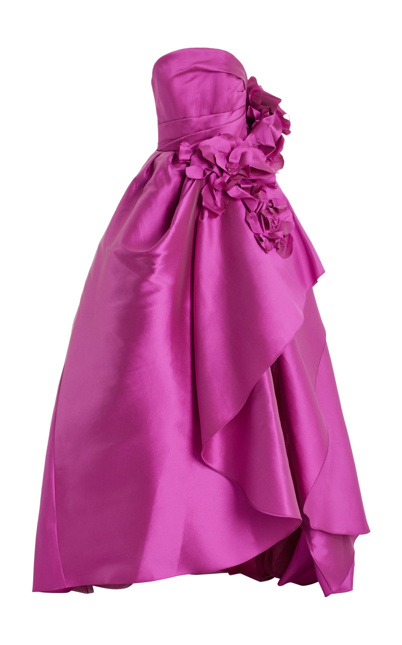 Marchesa Floral-appliquéd Satin Ball Gown In Berry