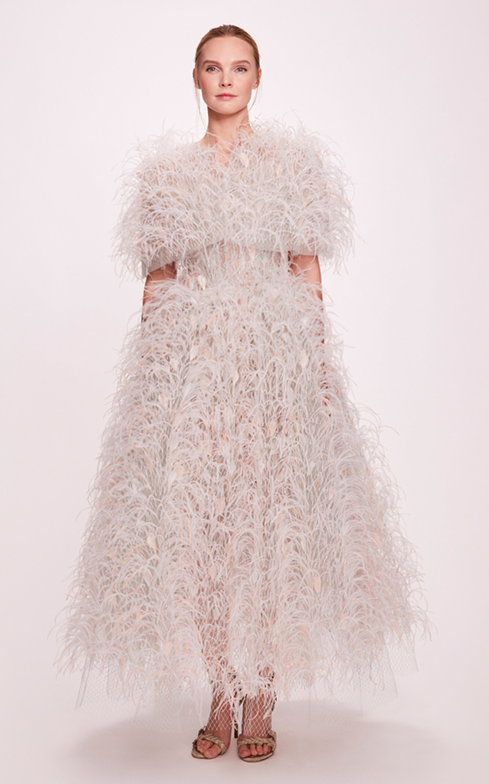 MARCHESA FEATHERED SILK CAPE