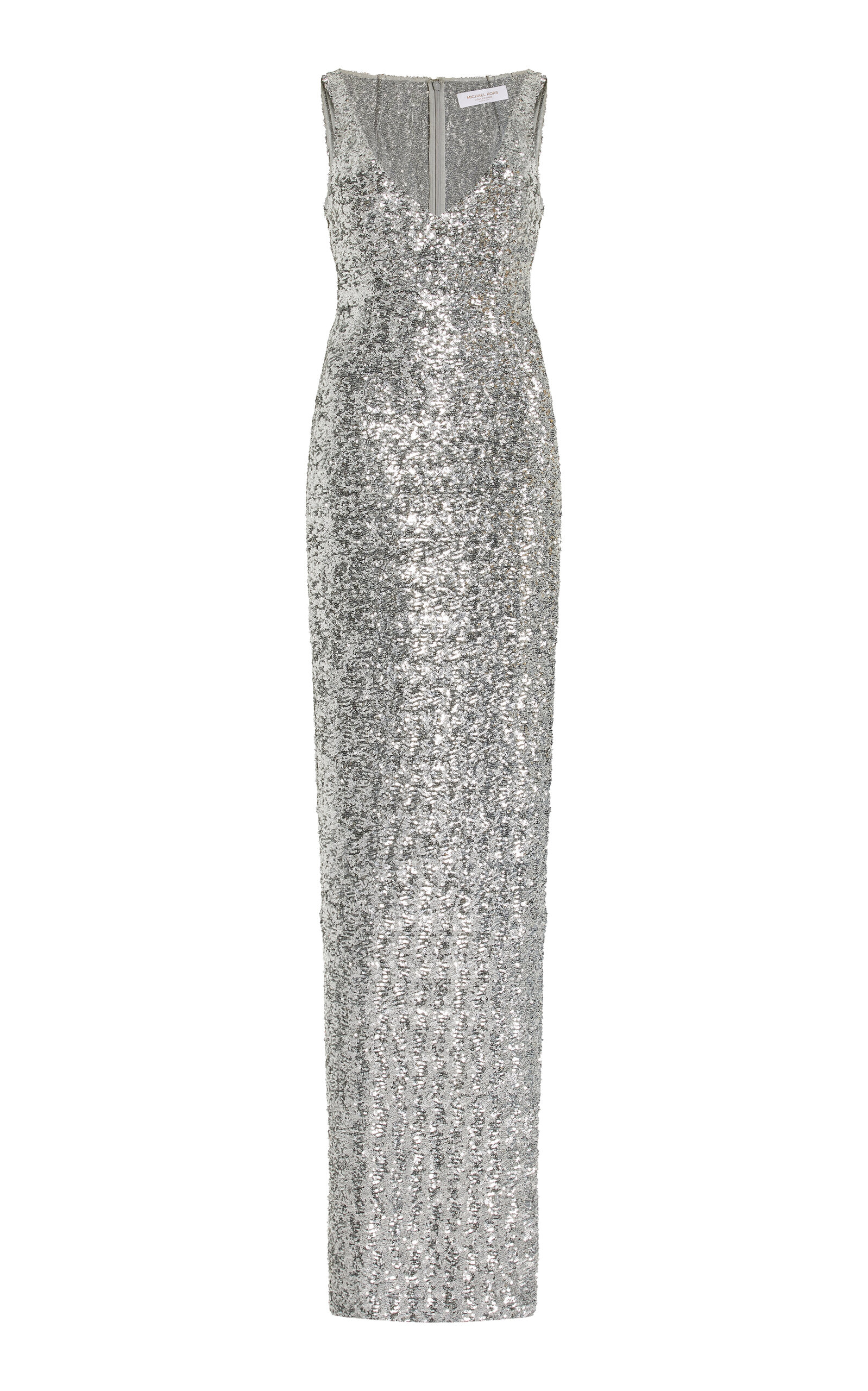 Michael Kors Sequin Racerback Gown In Silver