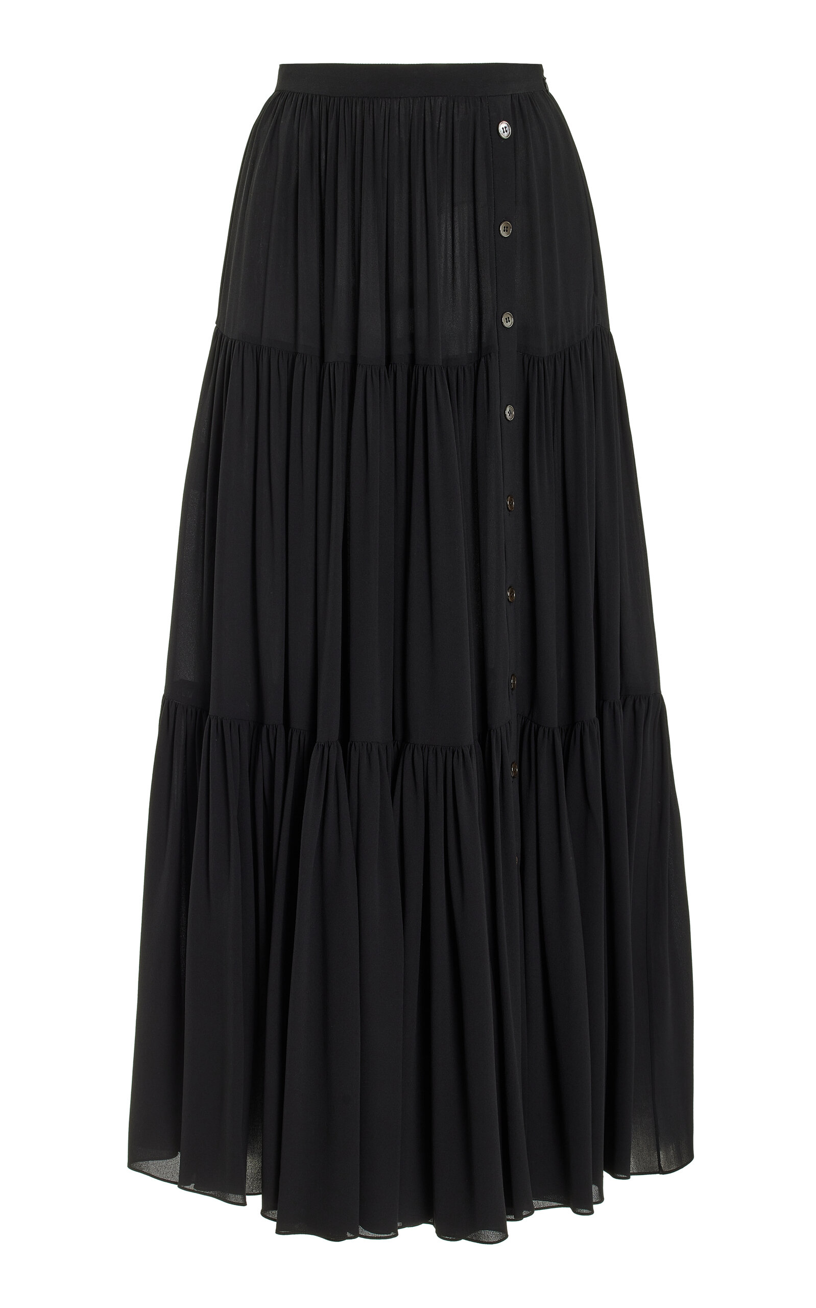 Shop Michael Kors Tiered Organic Silk Maxi Skirt In Black