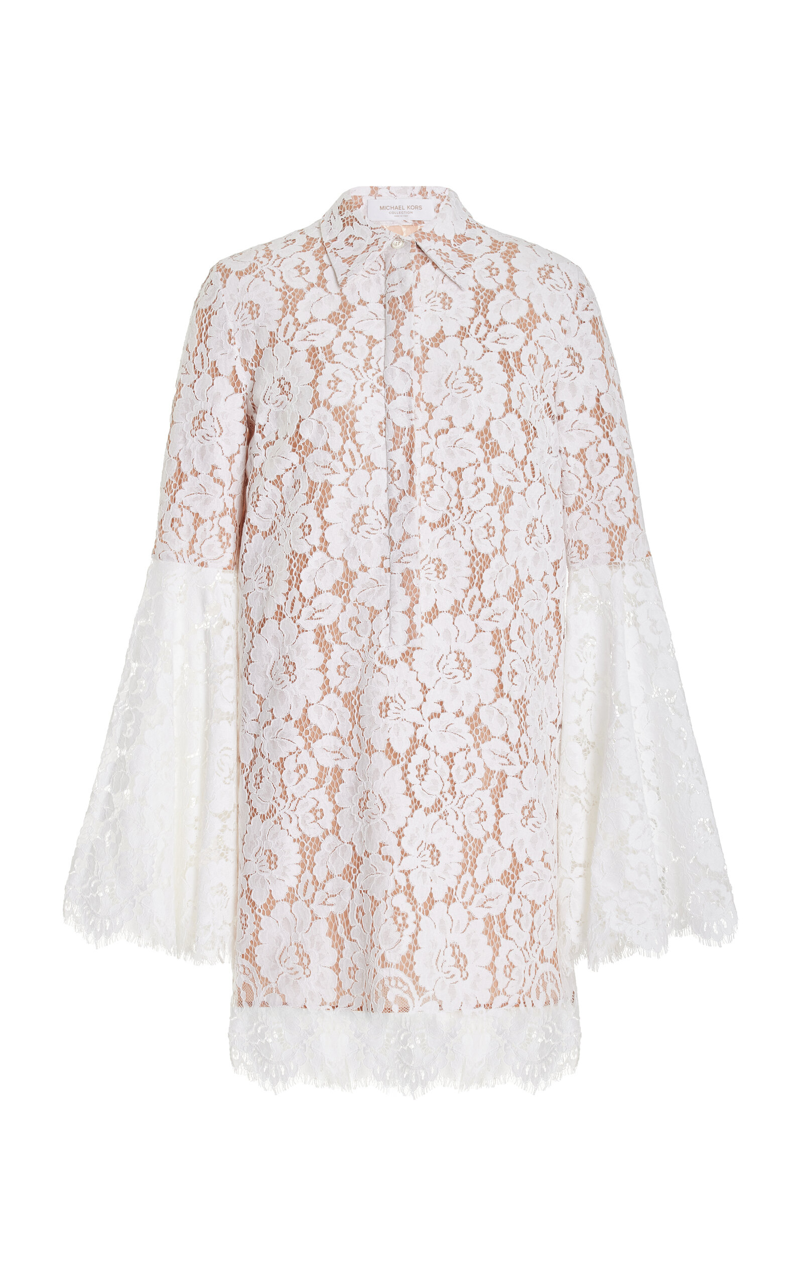 Shop Michael Kors Flutter Sleeve Lace Mini Dress In White