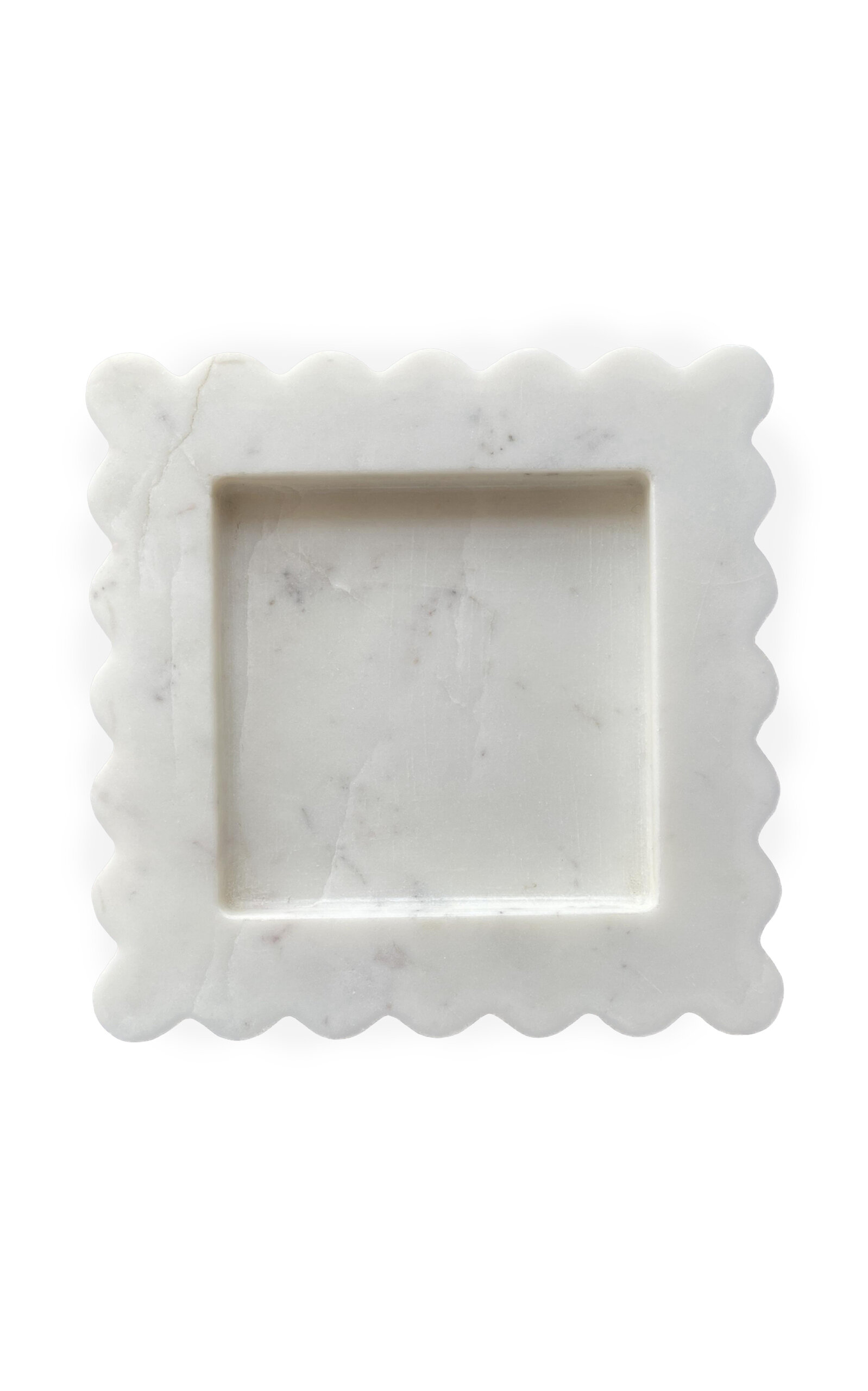 Anastasio Home Box Scalloped Marble Square Tray In White