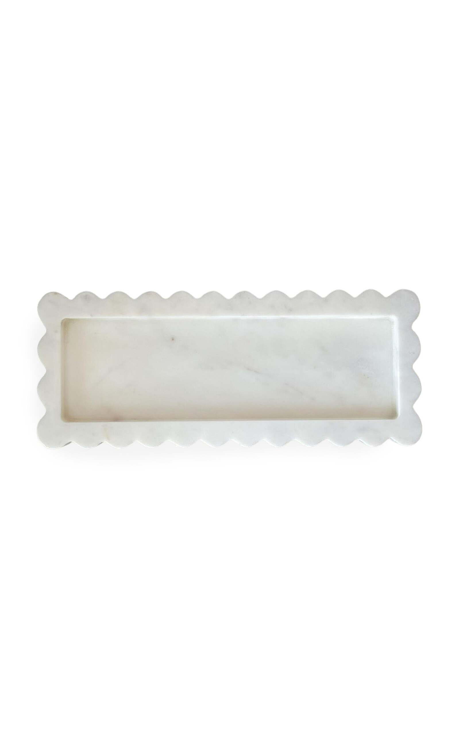 Anastasio Home 512 Scalloped Green Marble Tray In White