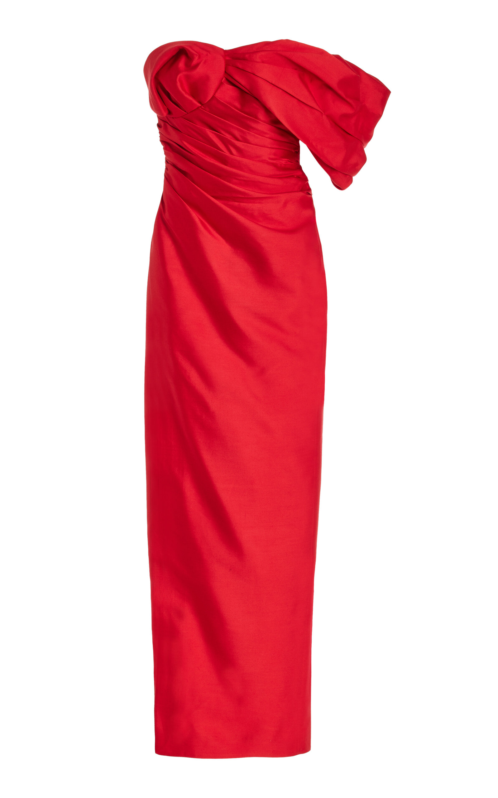 Rachel Gilbert Marlo Ruched Wool-silk Off-the-shoulder Gown In Red