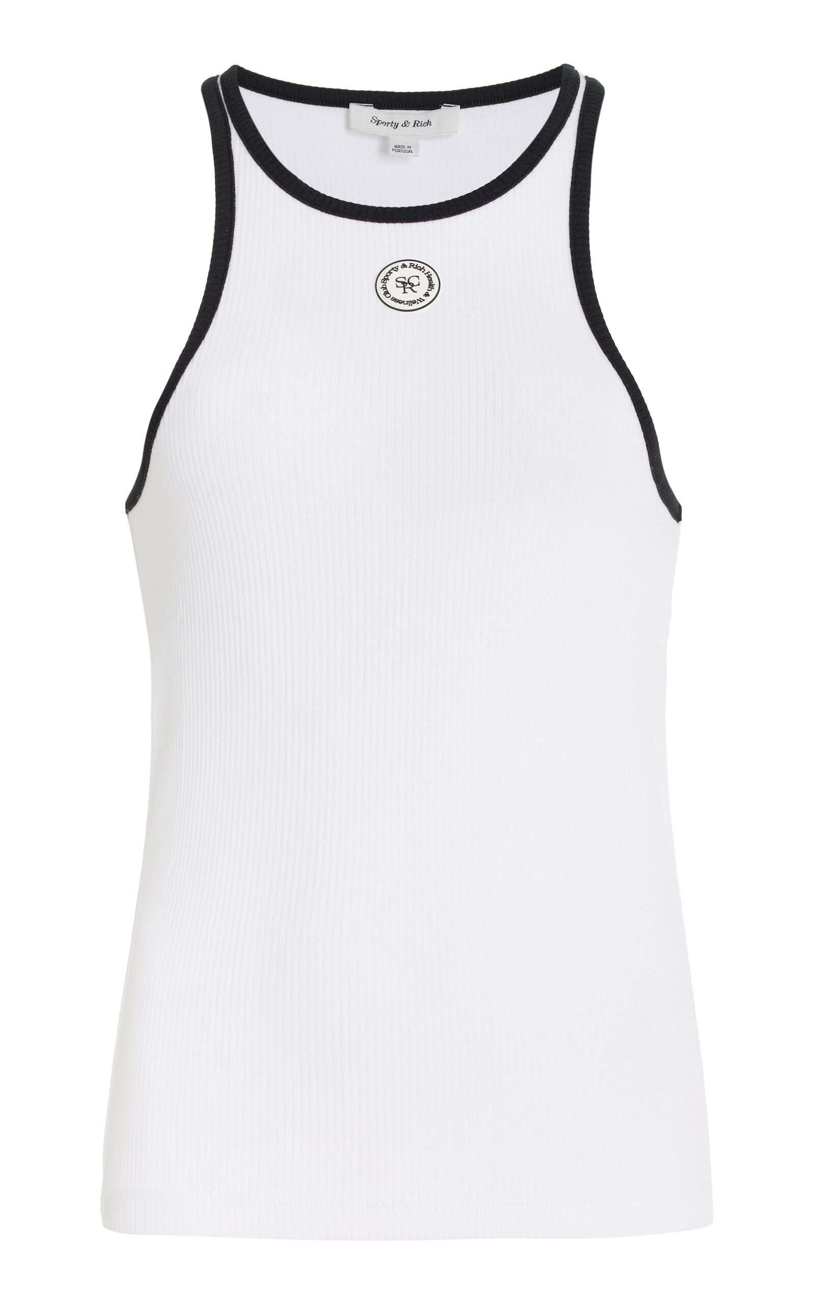 Sporty And Rich Ribbed Texture Sleeveless Tank Top In White