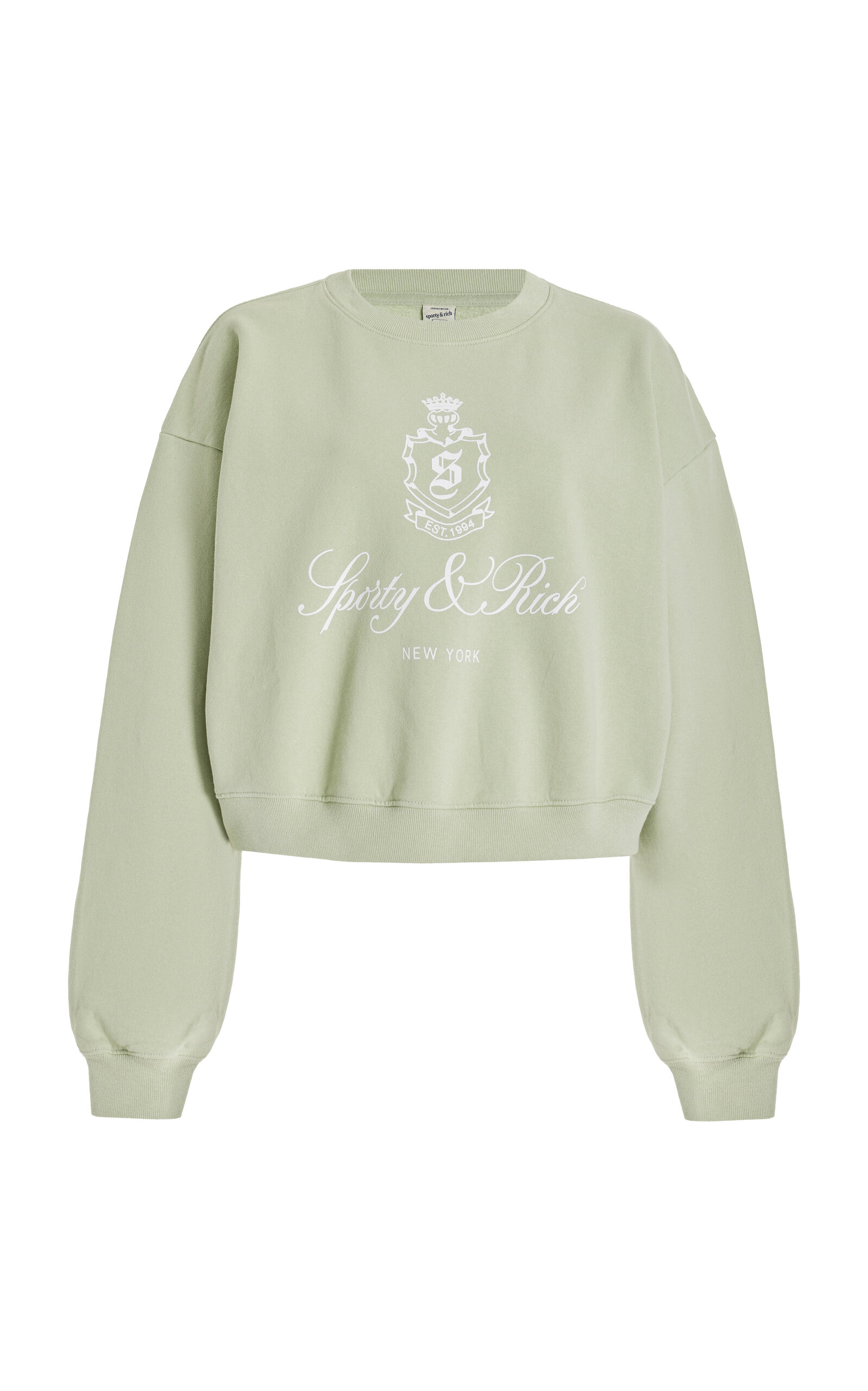 Shop Sporty And Rich Vendome Cropped Cotton Sweatshirt In Green