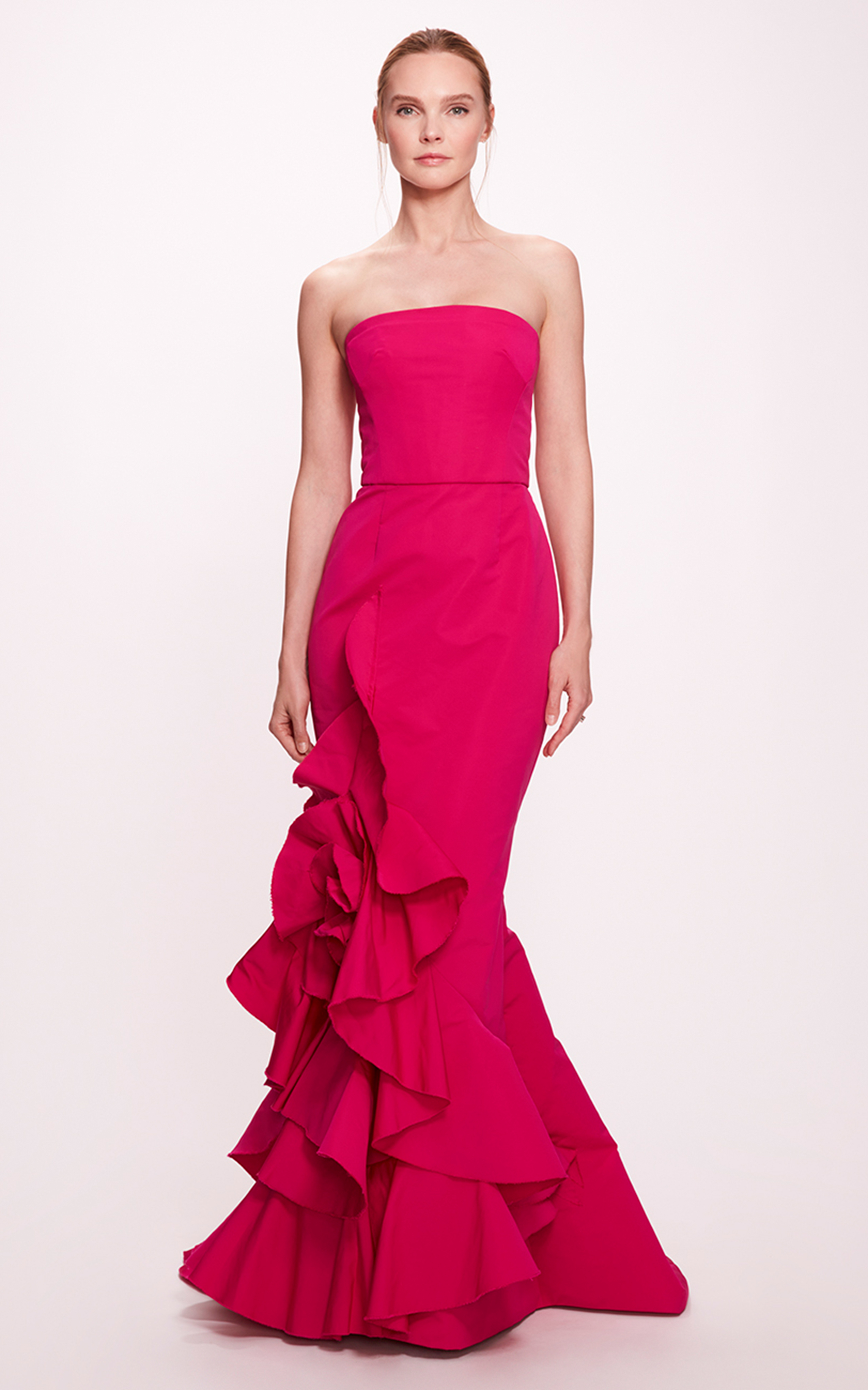 MARCHESA WOMEN'S STRAPLESS RUFFLED GOWN