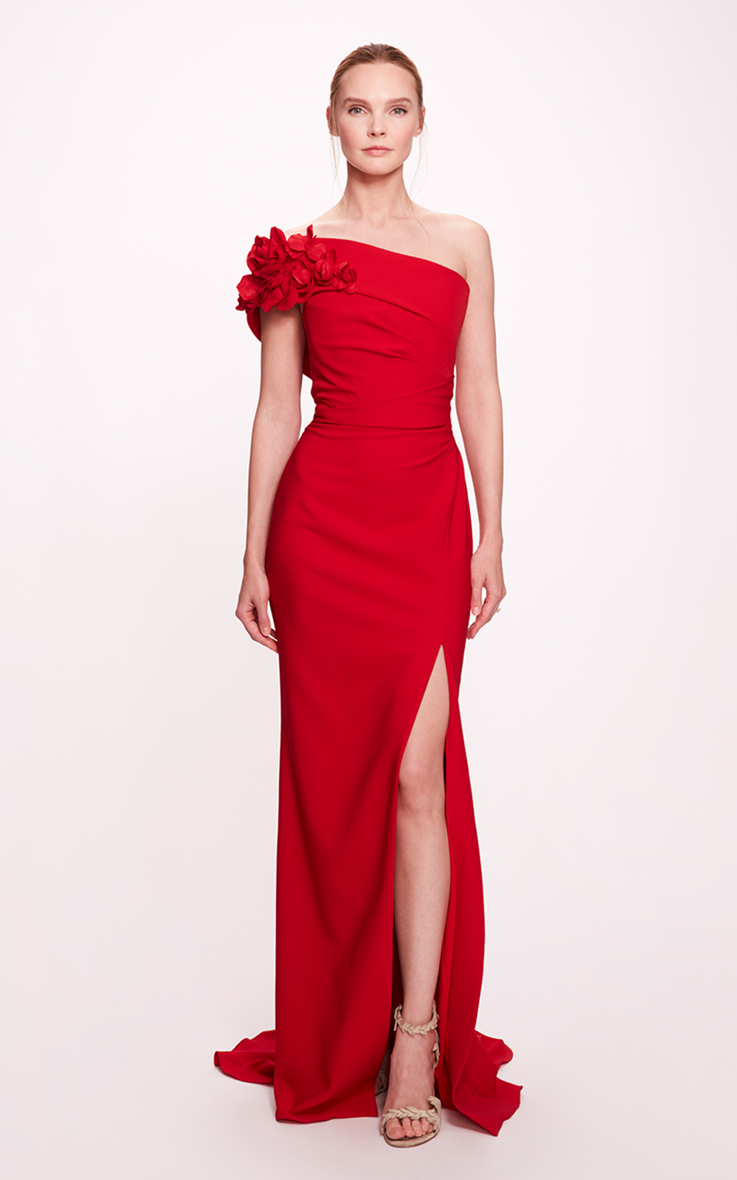 MARCHESA WOMEN'S ONE-SHOULDER FLORAL DETAIL GOWN