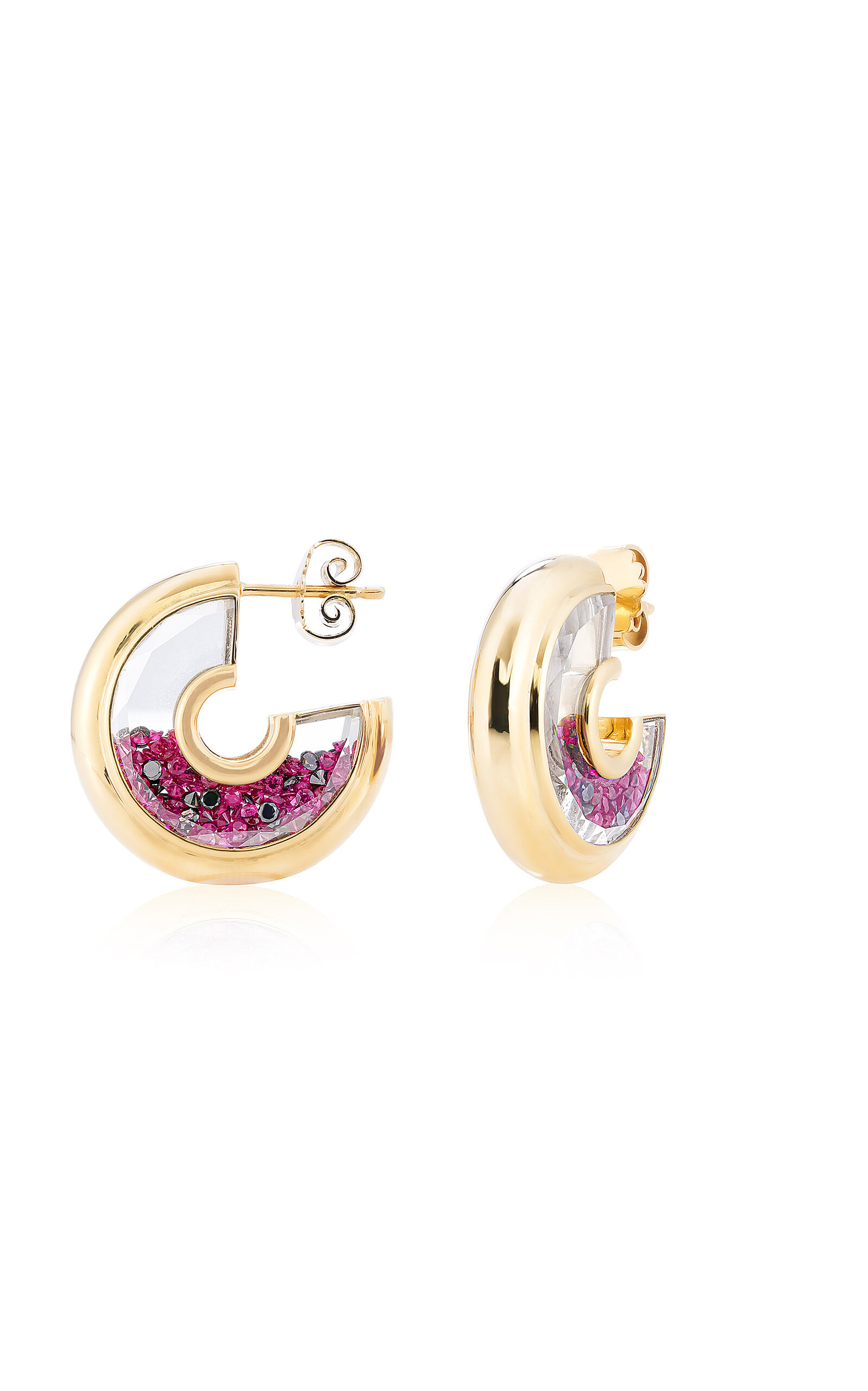18k Yellow Gold Letra 18 Earrings with Black Diamond and Ruby