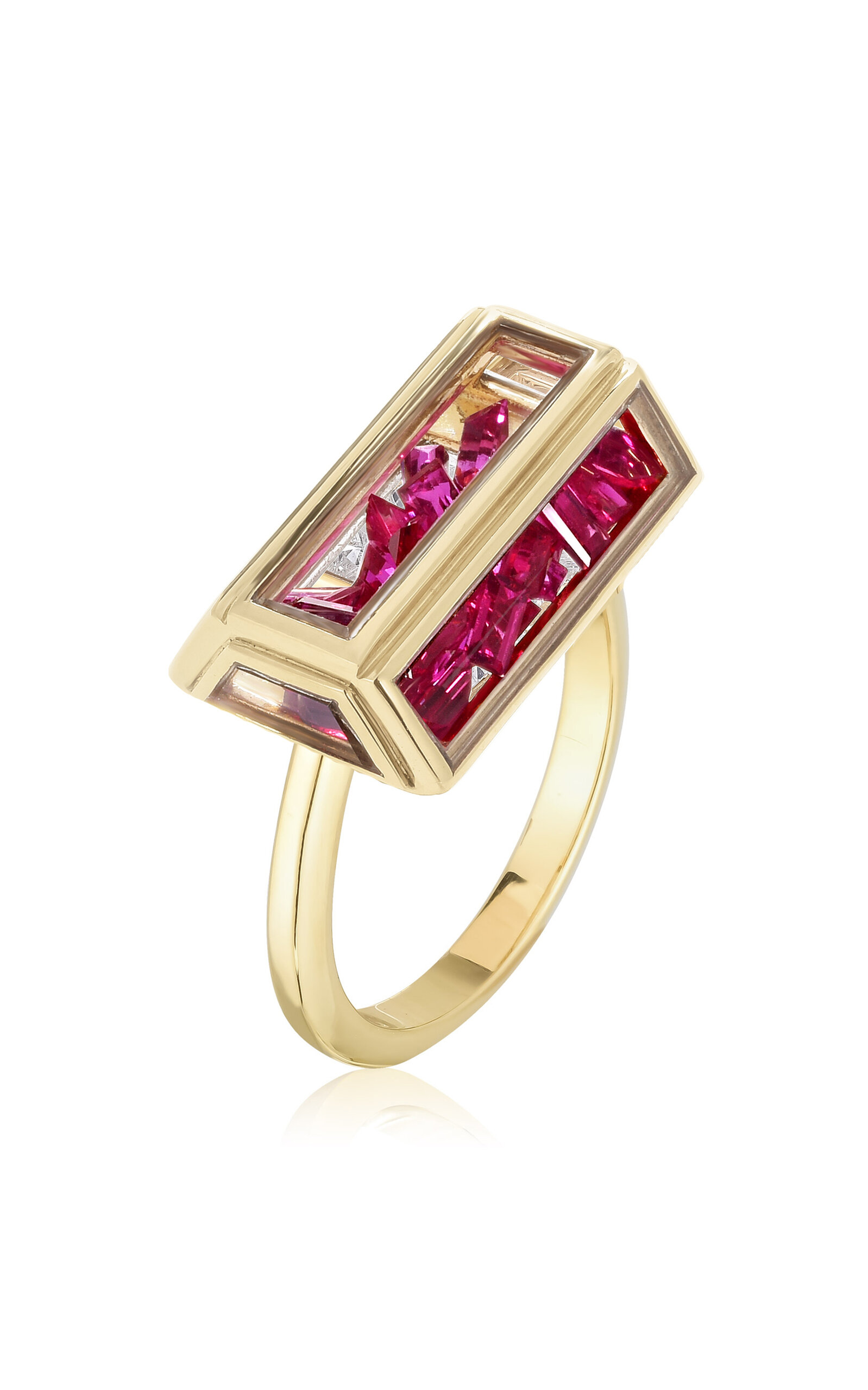 18k Yellow Gold Bau Shaker Ring with Rubies