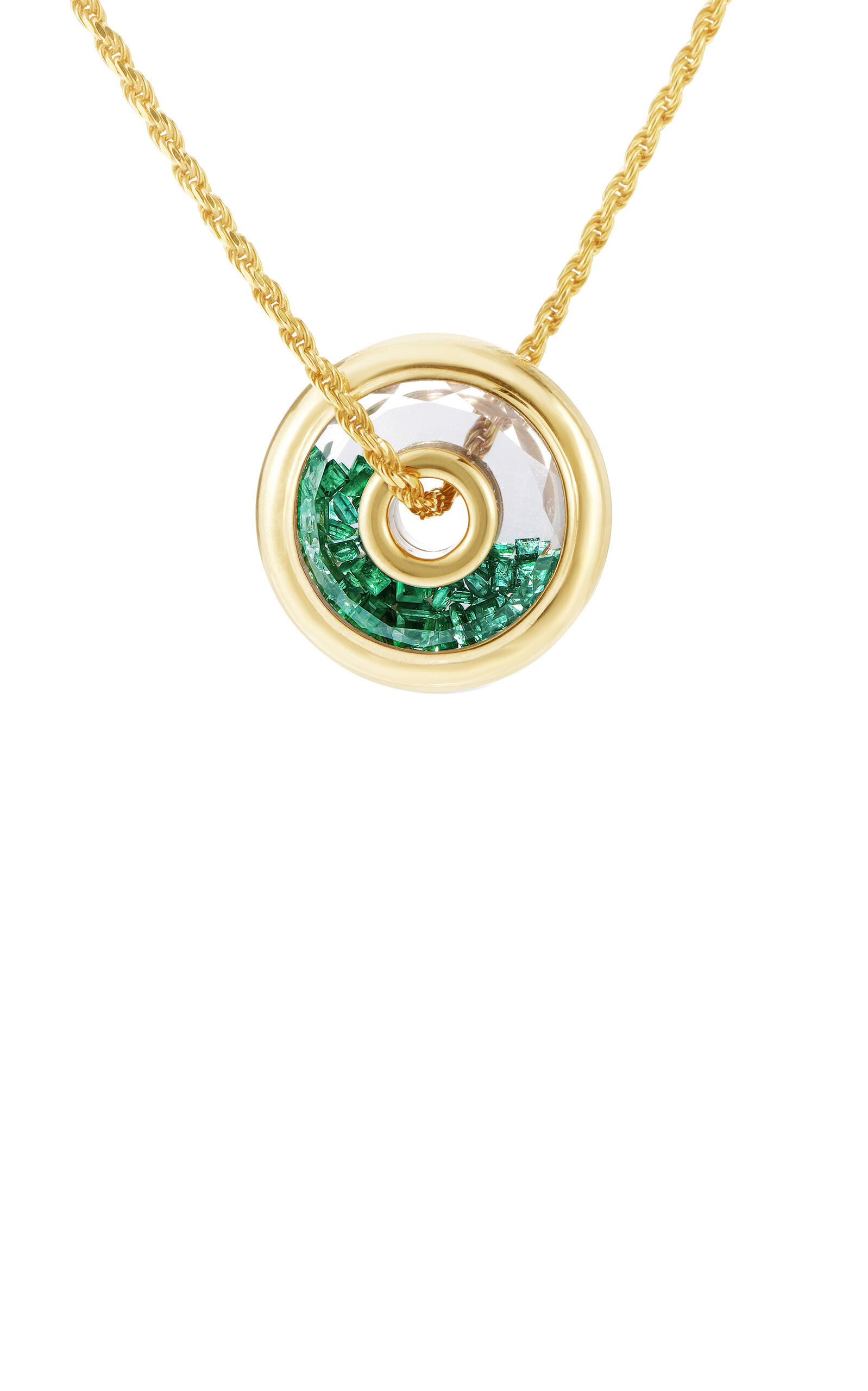 18k Yellow Gold Roda 15 Pendant Necklace with Emeralds