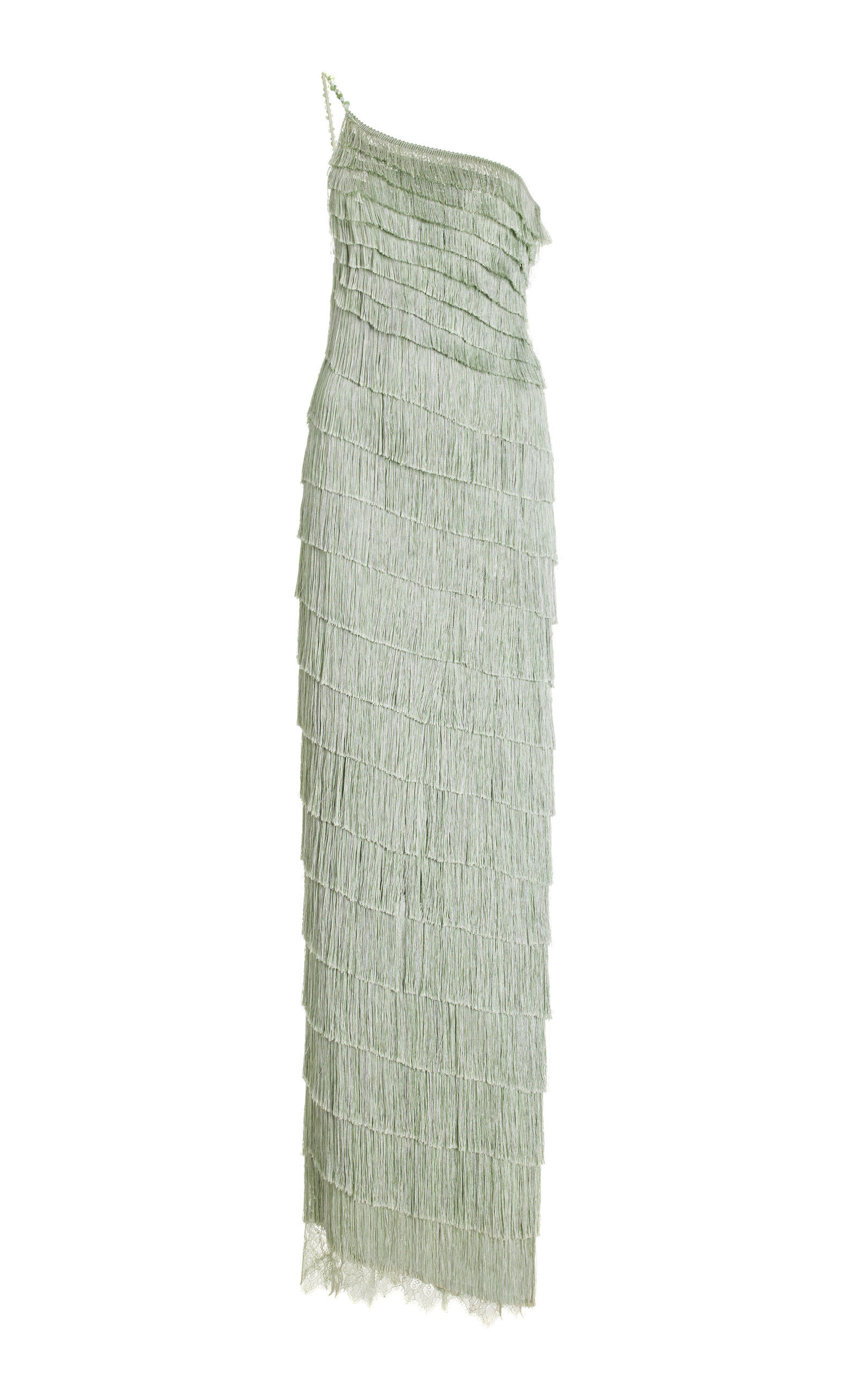 Shop Francesca Miranda Isidora Fringed Silk-blend Maxi Dress In Green