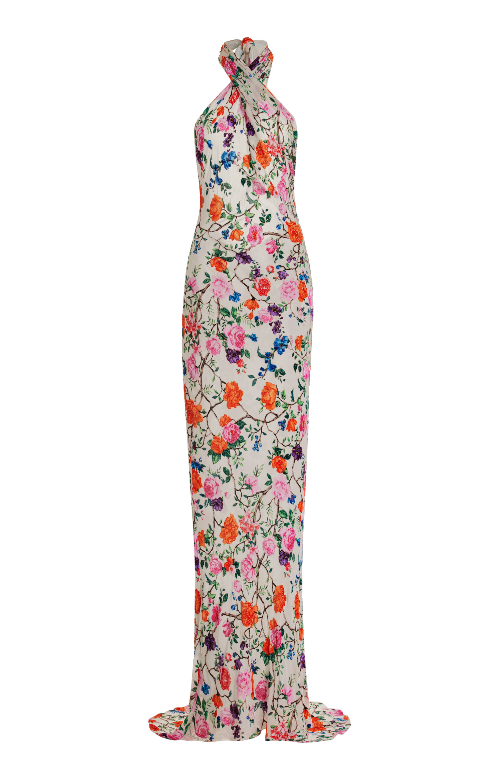 Francesca Miranda Exclusive Olivia Floral Silk-blend Maxi Halter Dress In Multi