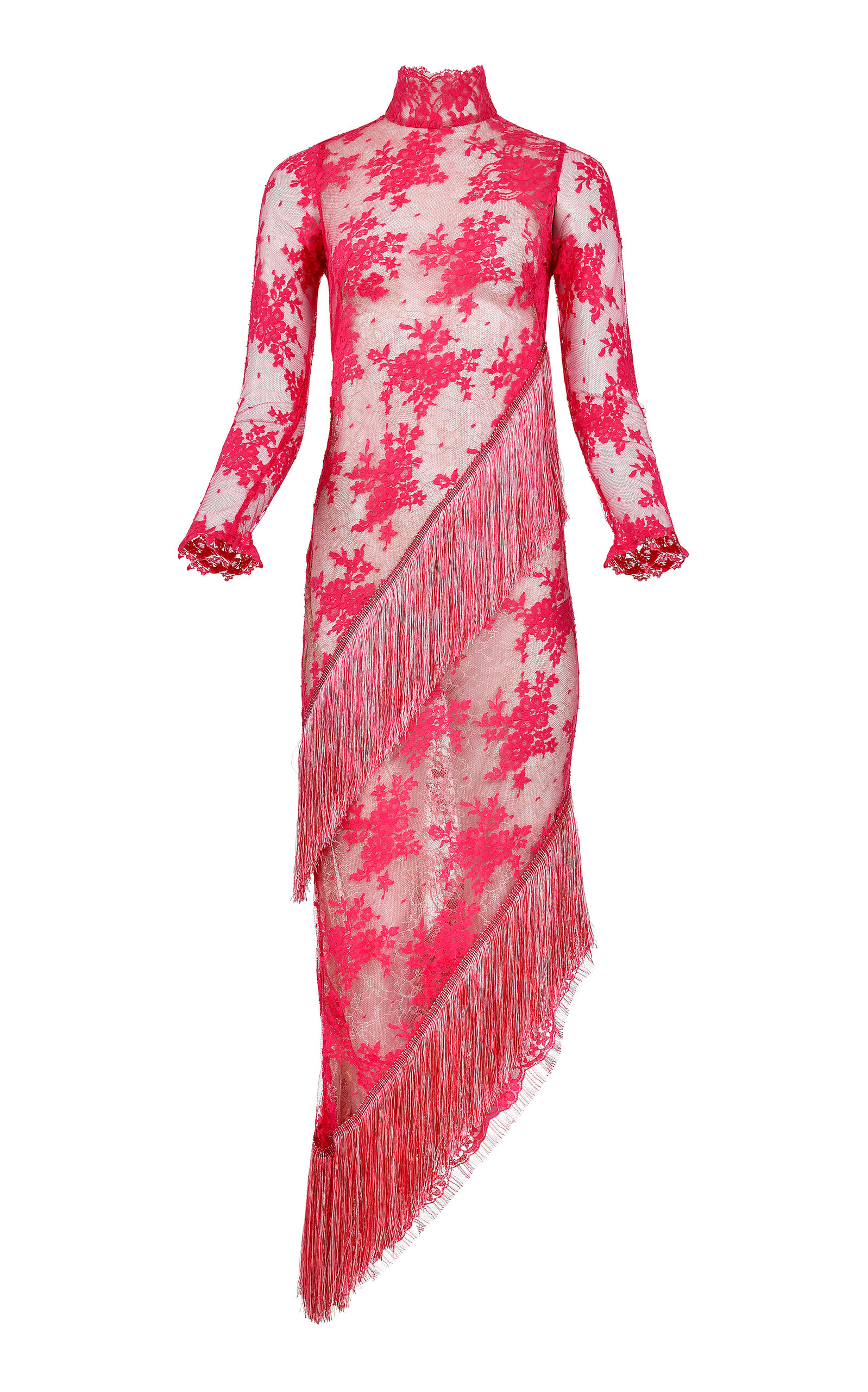Shop Francesca Miranda Bolero Fringed Floral Lace Dress In Pink
