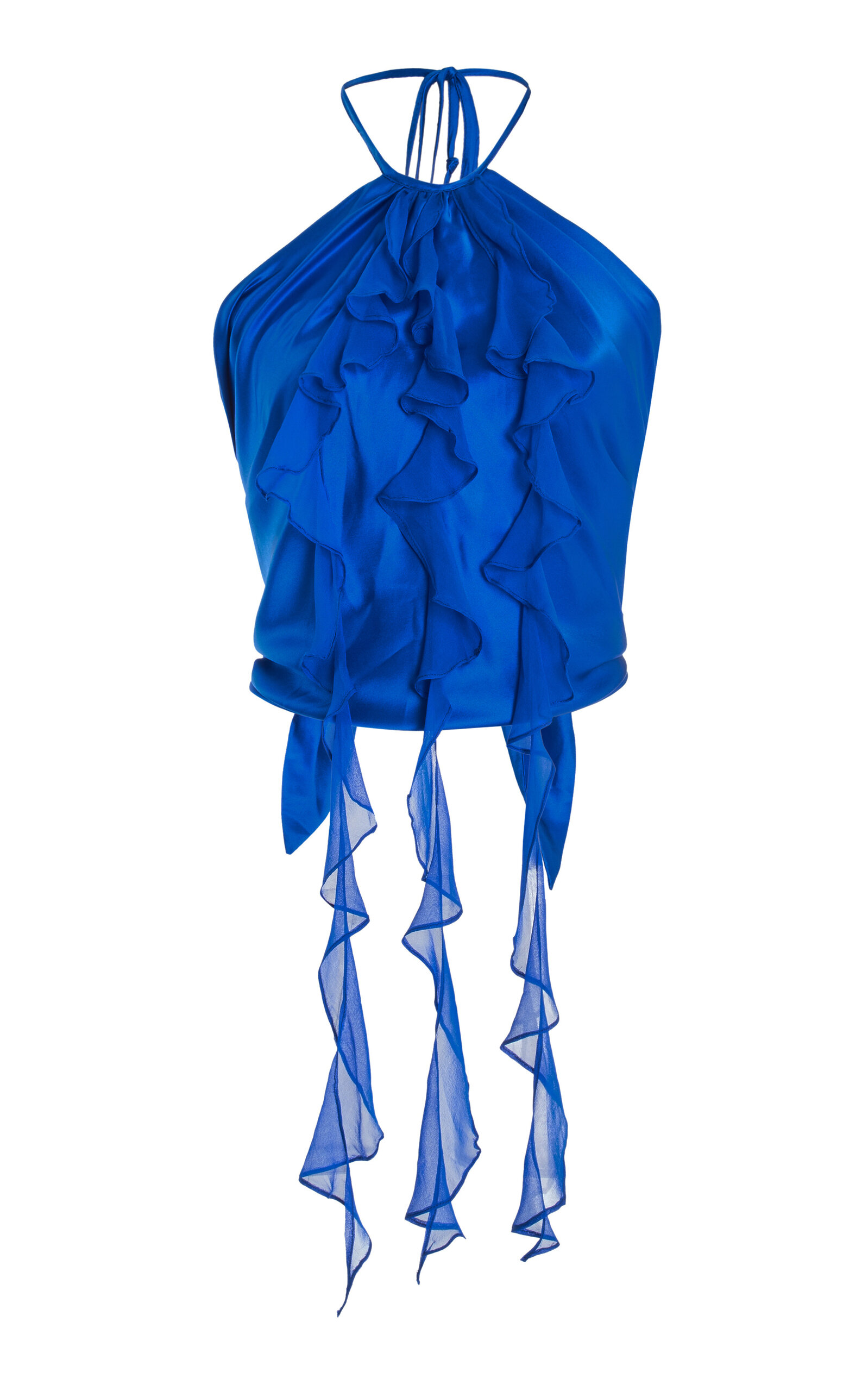 Francesca Miranda Exclusive Chorros Ruffled Silk Halter Top In Blue